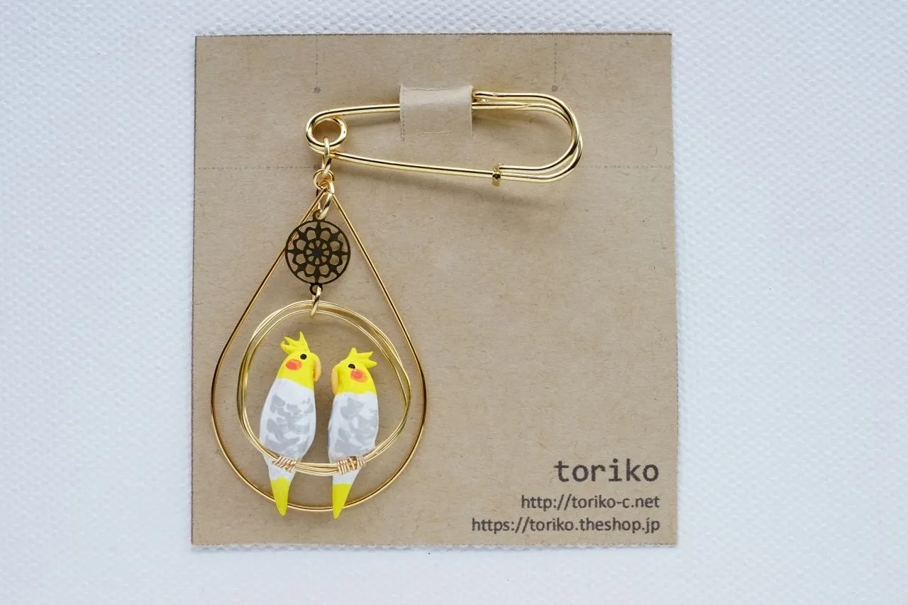 Two Cockatiels (Pied) Brooch