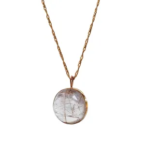 Unique Golden Rutile Quartz Cabochon On Long Torsade Chain