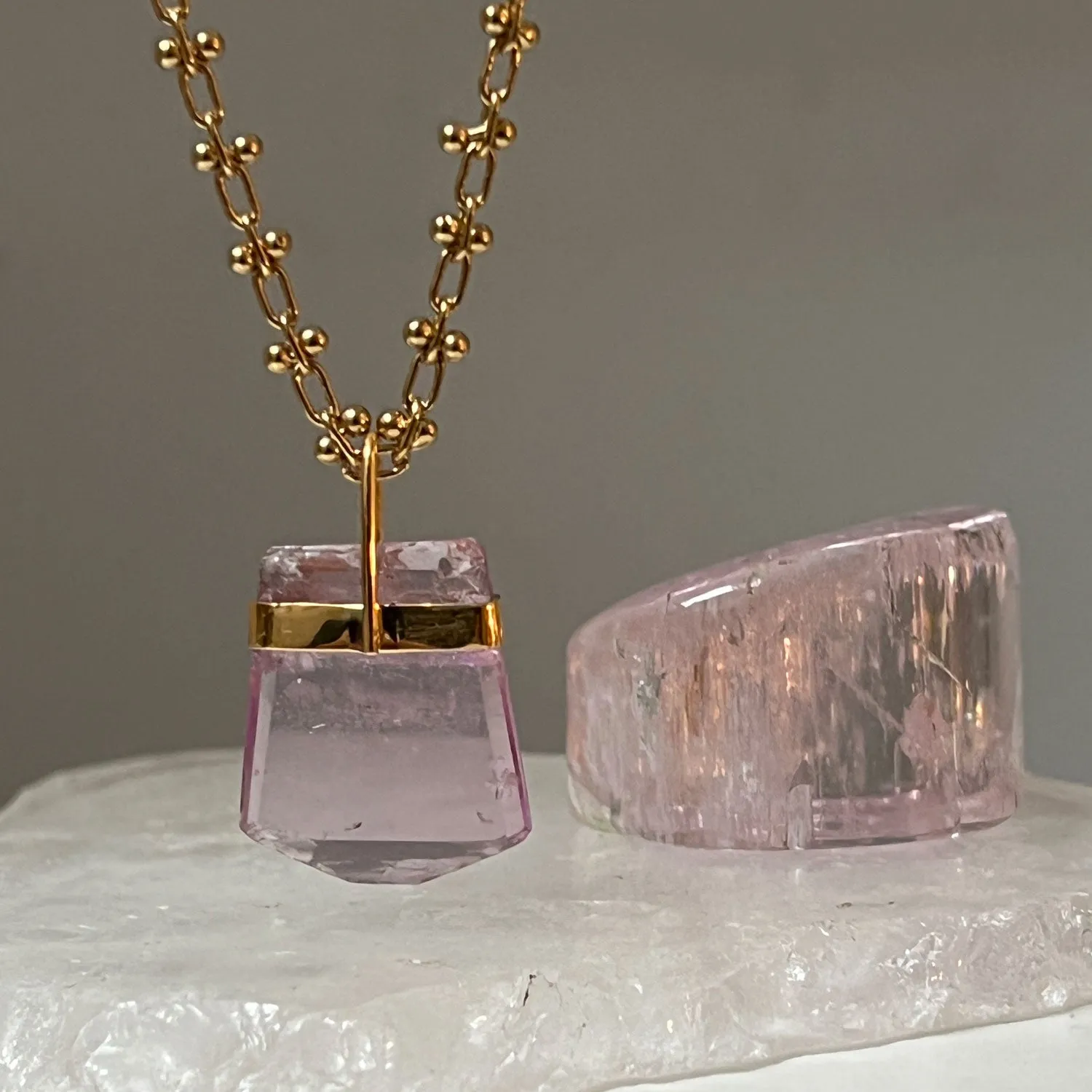 Unique Kunzite geometric stone on Bula Chain