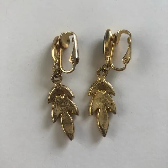 Vintage black and gold tone clip on dangle earrings