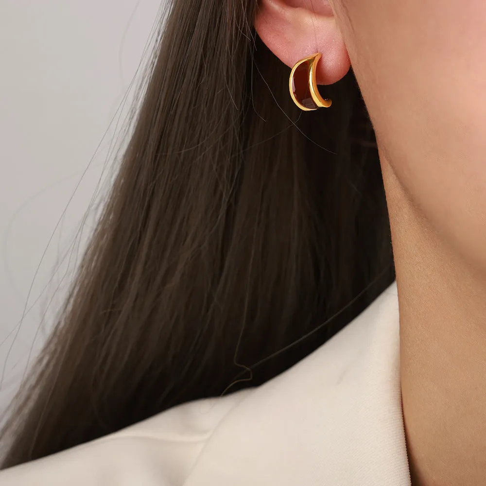 Vintage Copper Enamel Glazed Meniscus Earrings - Retro Style Jewelry for Wholesale
