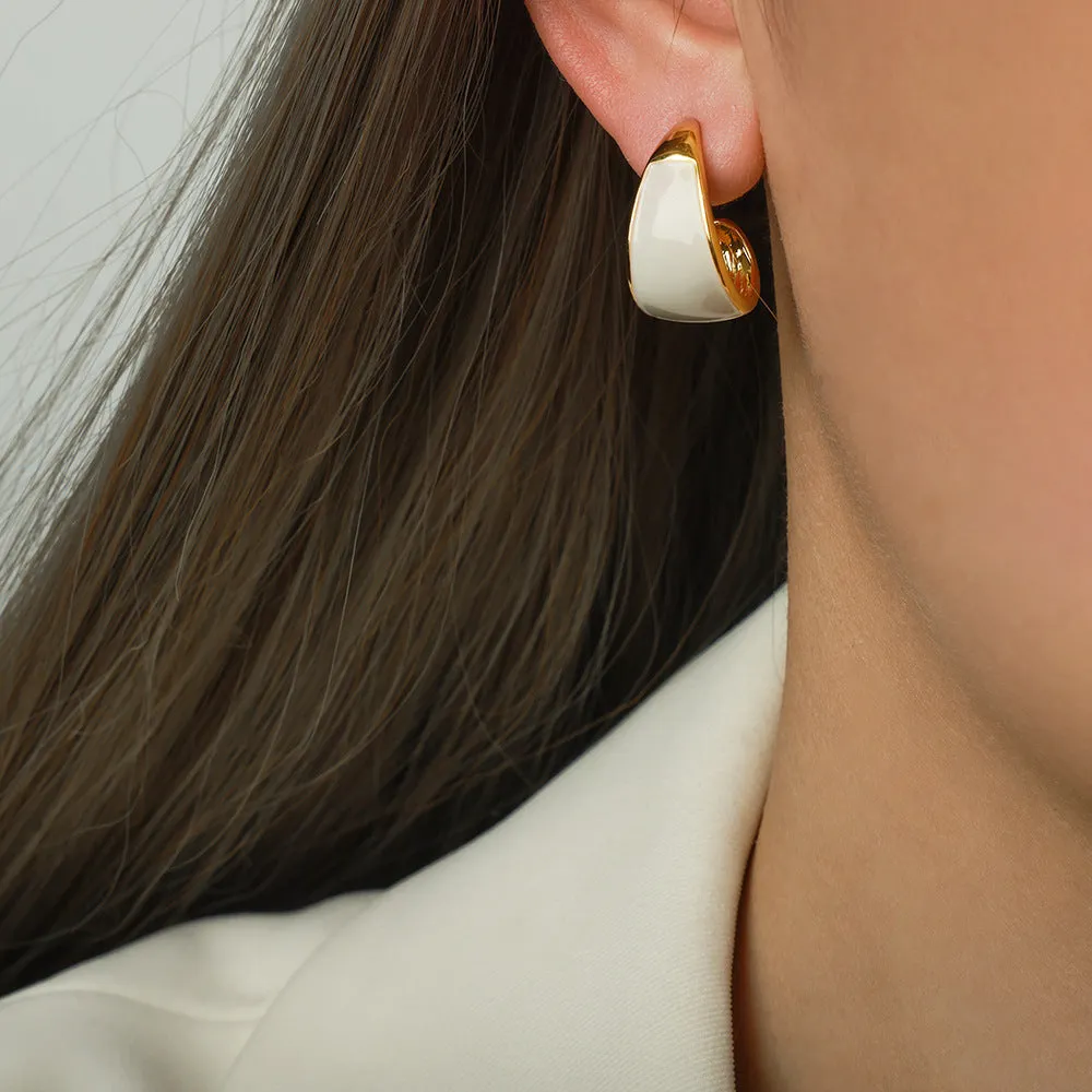 Vintage Copper Enamel Glazed Meniscus Earrings - Retro Style Jewelry for Wholesale