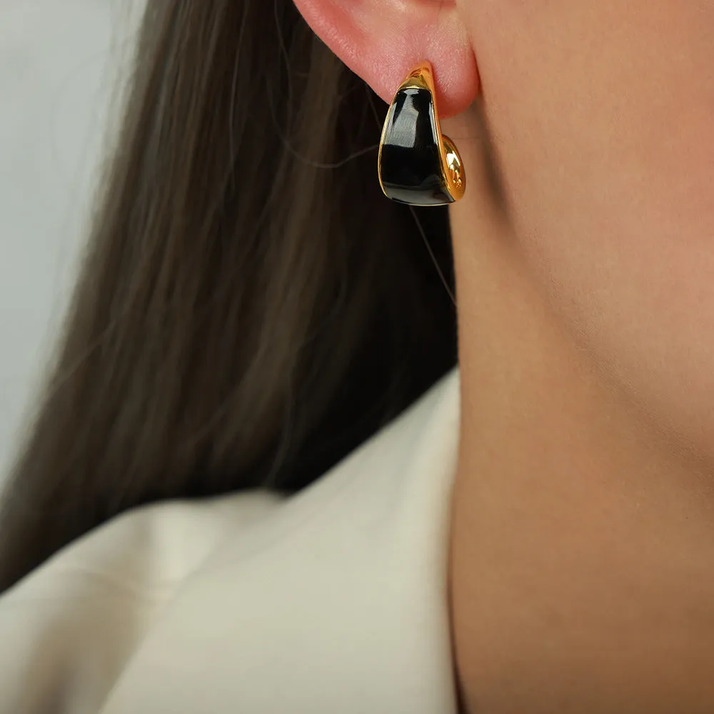 Vintage Copper Enamel Glazed Meniscus Earrings - Retro Style Jewelry for Wholesale