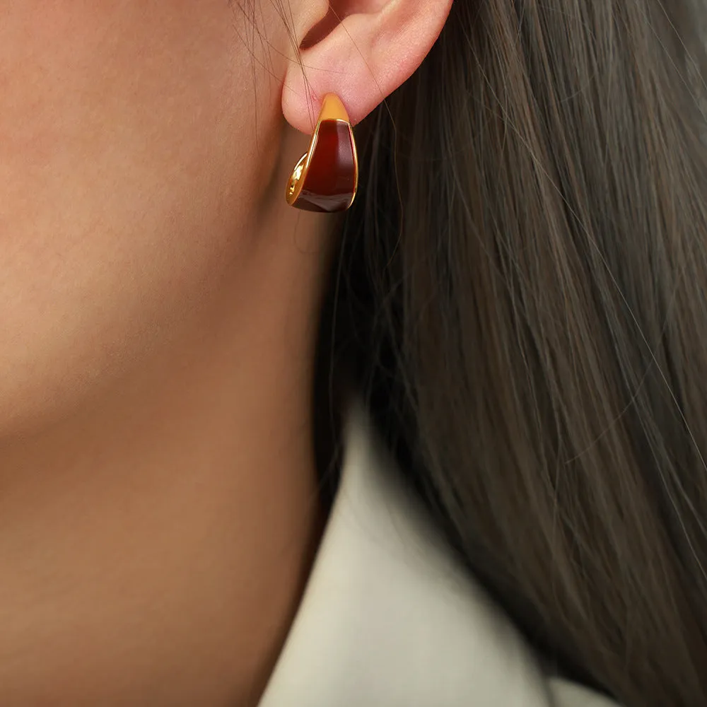Vintage Copper Enamel Glazed Meniscus Earrings - Retro Style Jewelry for Wholesale