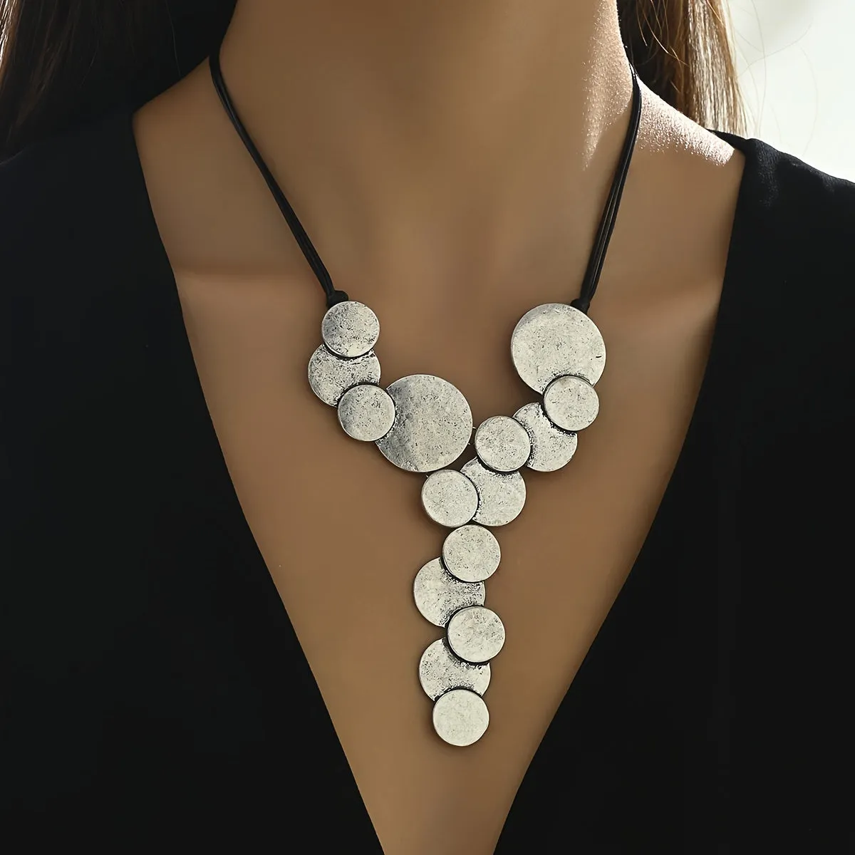 Vintage Geometric Circular Y Necklace  Unique Ethic Style Jewelry