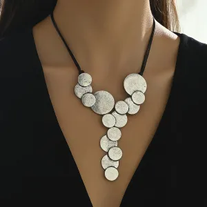 Vintage Geometric Circular Y Necklace  Unique Ethic Style Jewelry