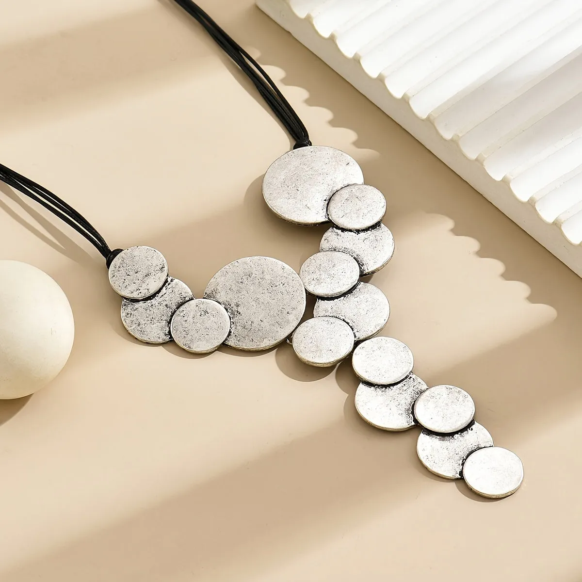 Vintage Geometric Circular Y Necklace  Unique Ethic Style Jewelry