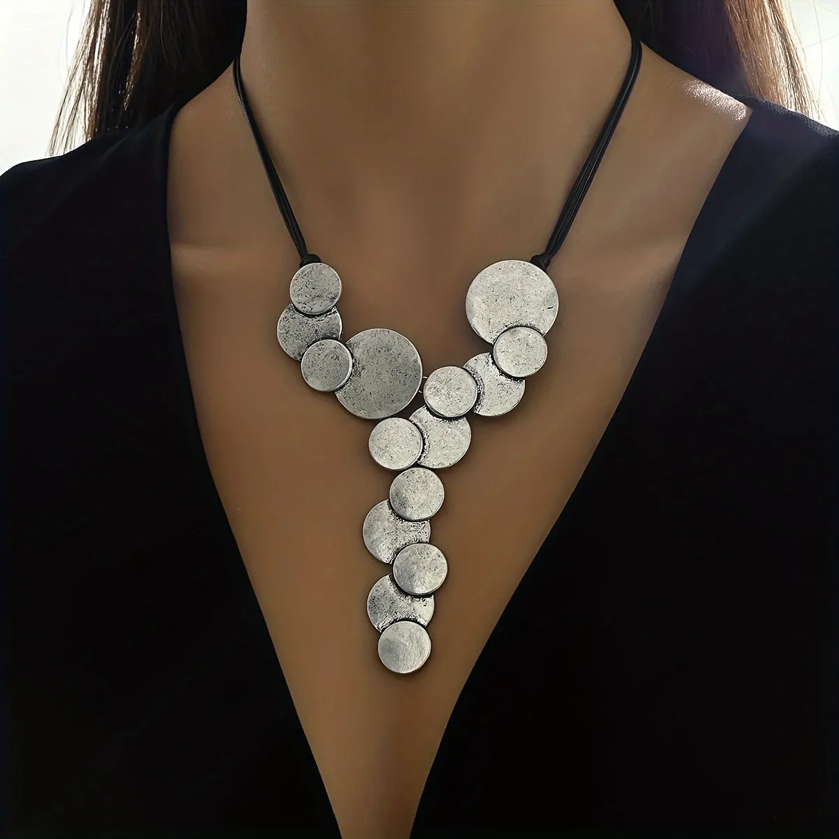 Vintage Geometric Circular Y Necklace  Unique Ethic Style Jewelry