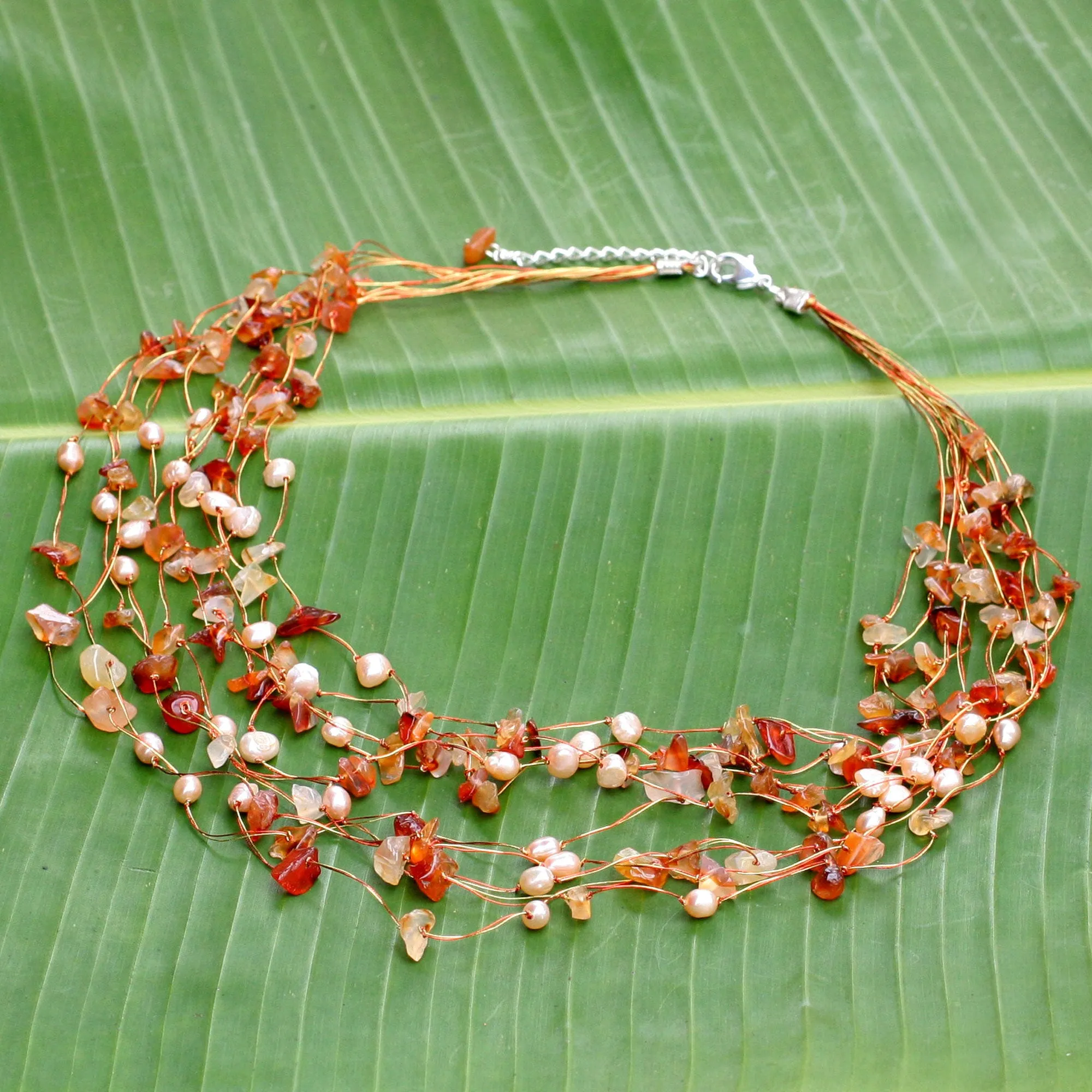 Warm Shower Pearl & Carnelian Beaded Necklace