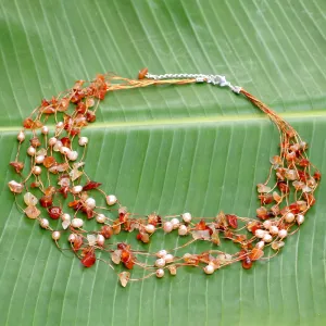 Warm Shower Pearl & Carnelian Beaded Necklace