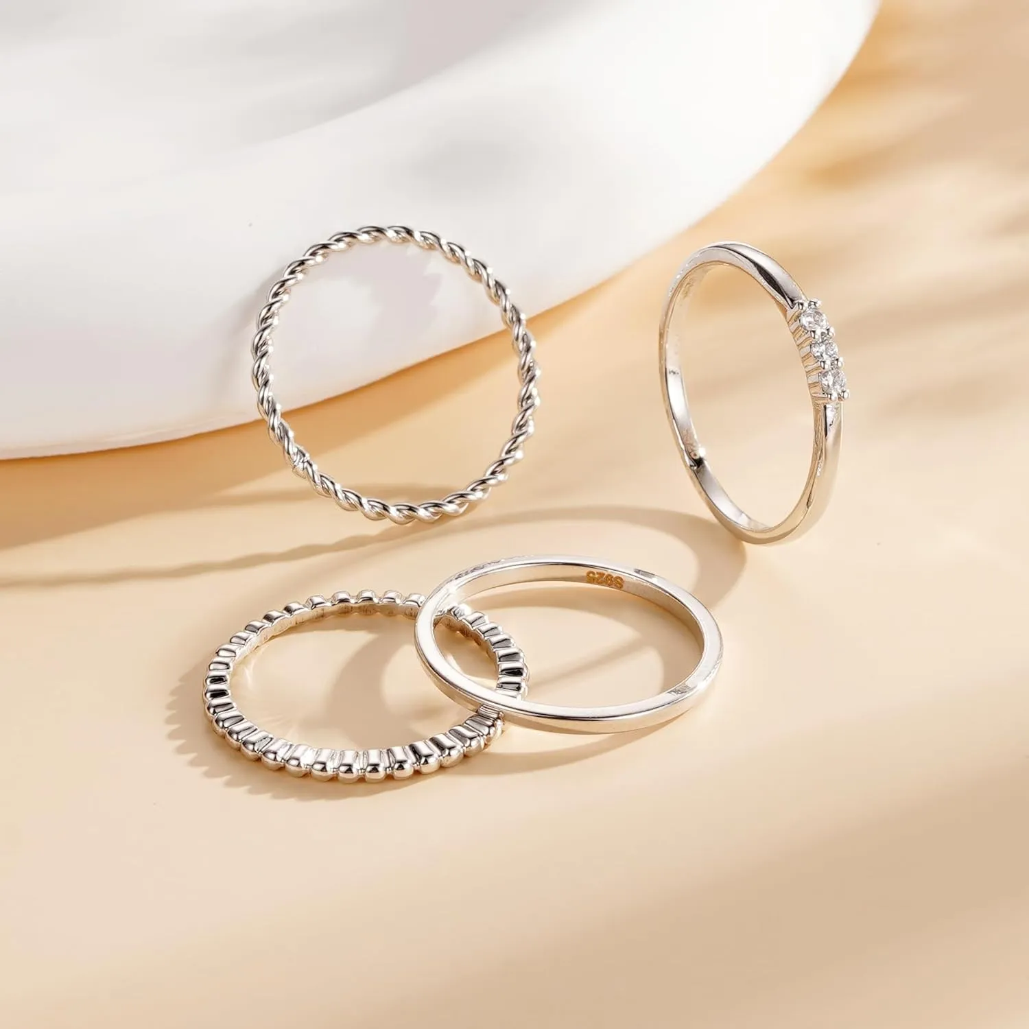 WEDDINEN 4PC Gold Rings for Women, S925 Sterling Silver 14k Gold Filled Plated Stackable Thin Thumb Ring Set Cubic Zirconia Dainty Stack Gold Knuckle Rings Set Size 6-10
