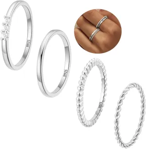 WEDDINEN 4PC Gold Rings for Women, S925 Sterling Silver 14k Gold Filled Plated Stackable Thin Thumb Ring Set Cubic Zirconia Dainty Stack Gold Knuckle Rings Set Size 6-10