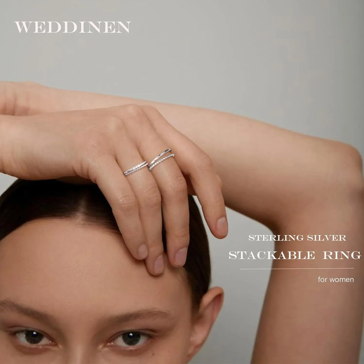 WEDDINEN 4PC Gold Rings for Women, S925 Sterling Silver 14k Gold Filled Plated Stackable Thin Thumb Ring Set Cubic Zirconia Dainty Stack Gold Knuckle Rings Set Size 6-10