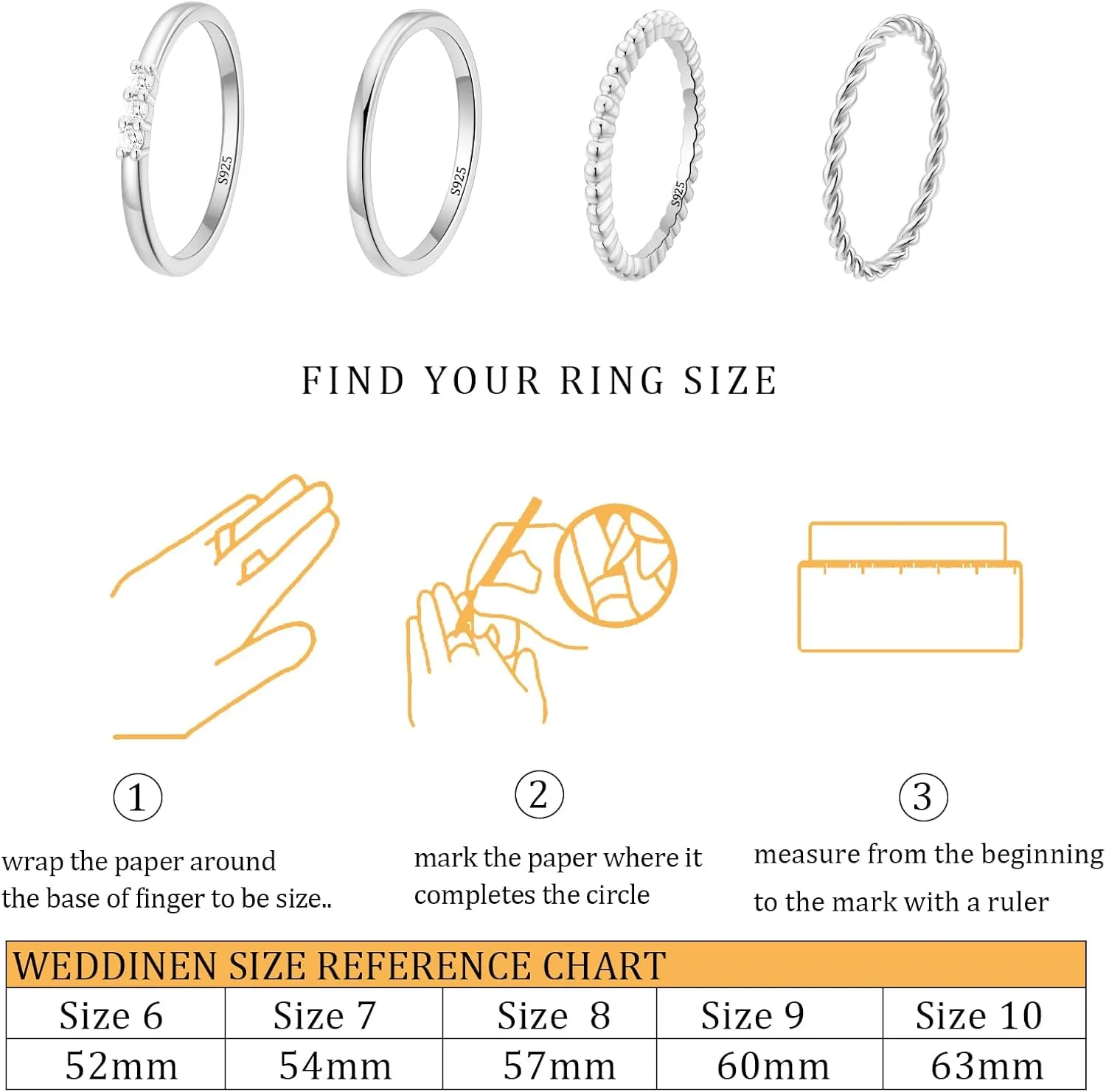 WEDDINEN 4PC Gold Rings for Women, S925 Sterling Silver 14k Gold Filled Plated Stackable Thin Thumb Ring Set Cubic Zirconia Dainty Stack Gold Knuckle Rings Set Size 6-10