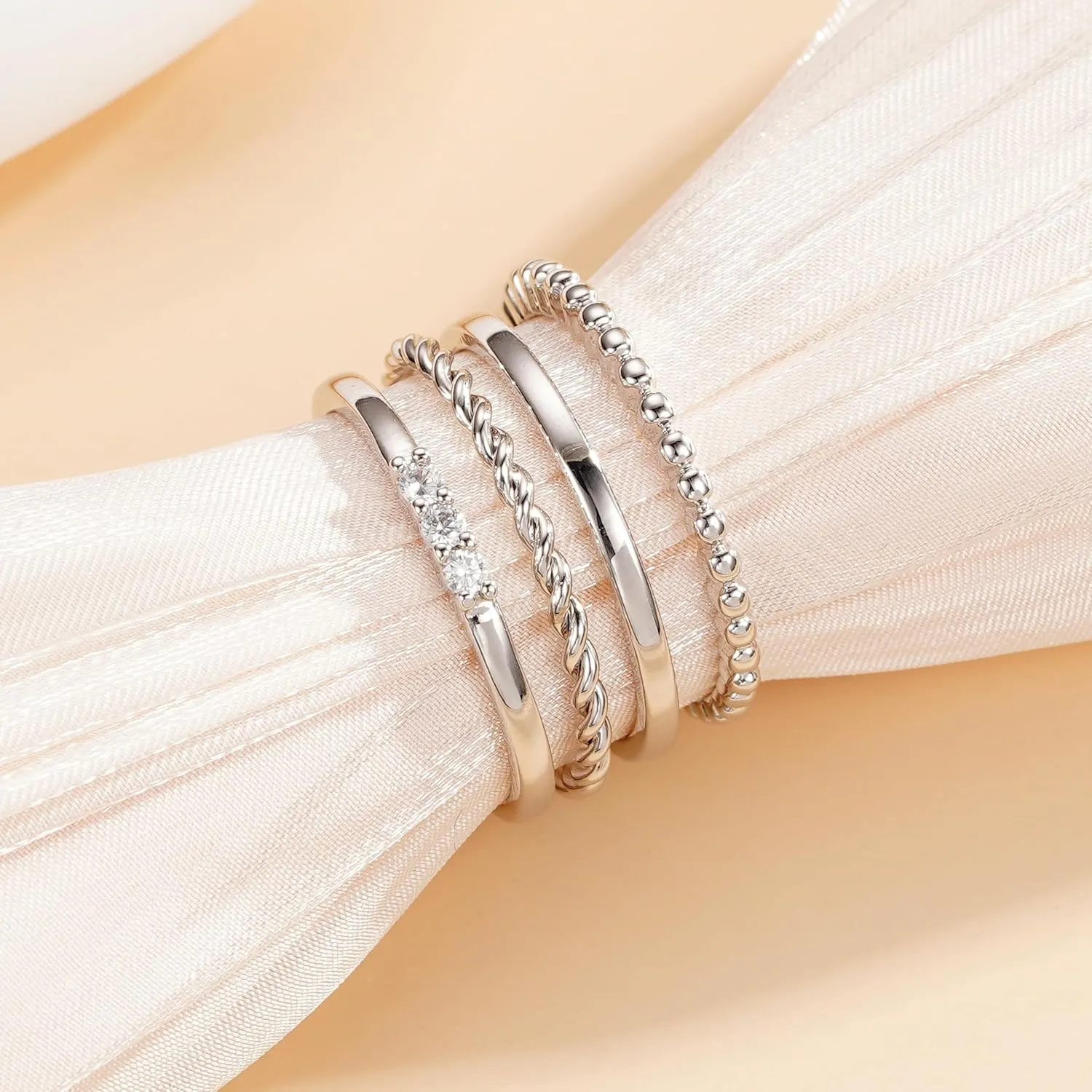 WEDDINEN 4PC Gold Rings for Women, S925 Sterling Silver 14k Gold Filled Plated Stackable Thin Thumb Ring Set Cubic Zirconia Dainty Stack Gold Knuckle Rings Set Size 6-10