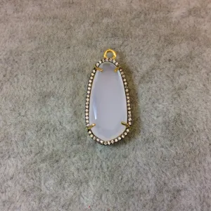 White Agate CZ Bezel Long Oval Shaped Pendant - Measures 13mm x 25mm