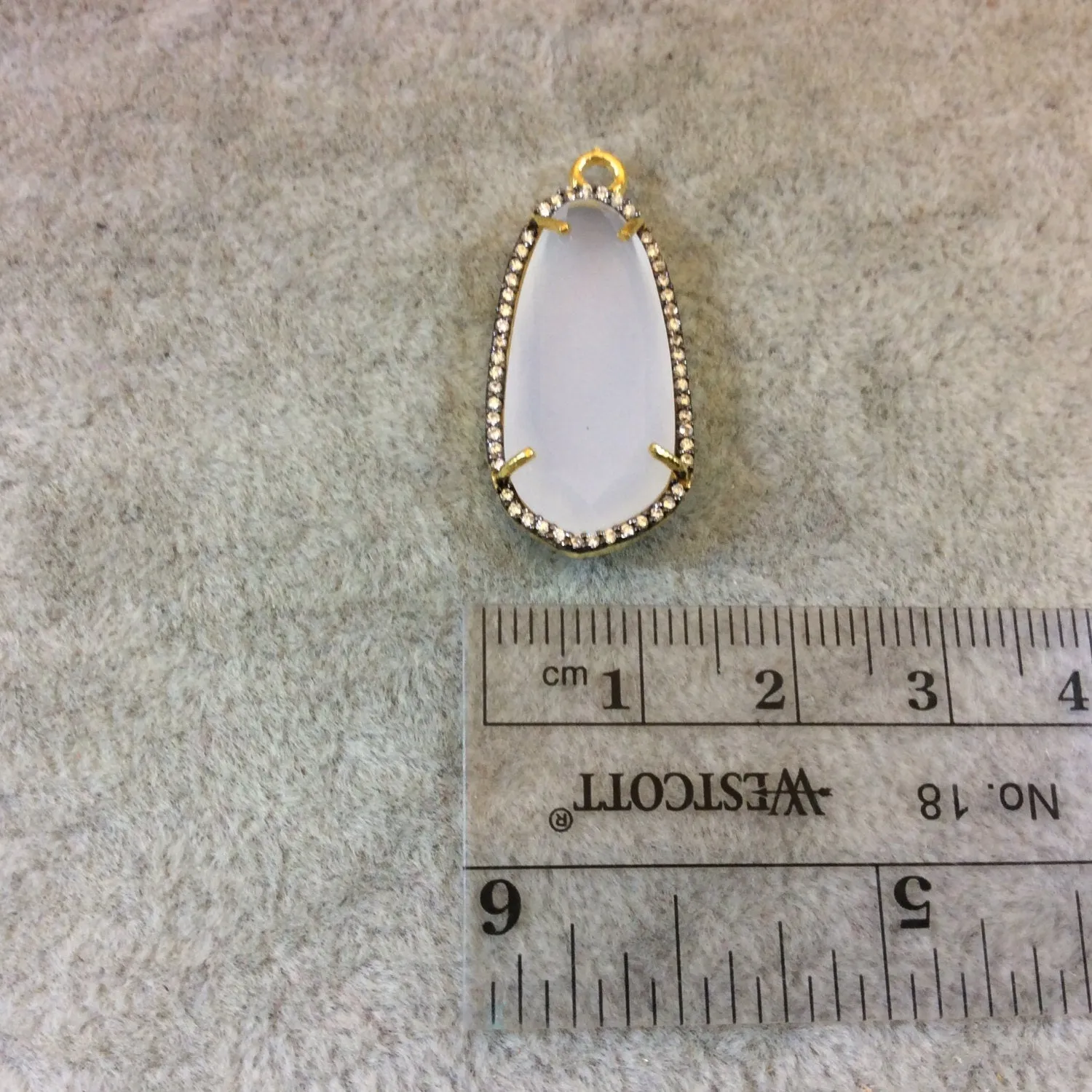 White Agate CZ Bezel Long Oval Shaped Pendant - Measures 13mm x 25mm