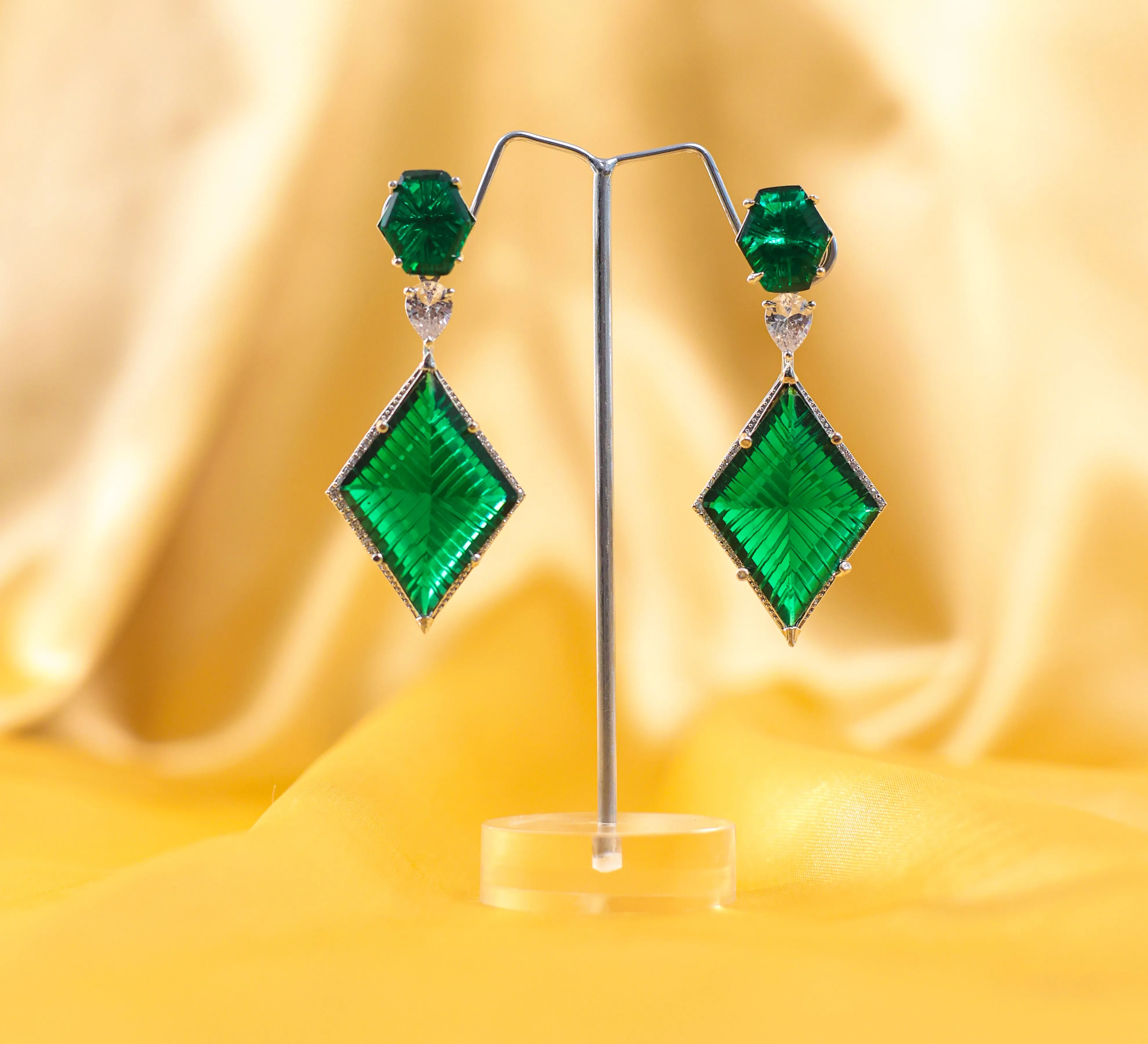 White-Plated Laser-Cut Hydrostone Earrings