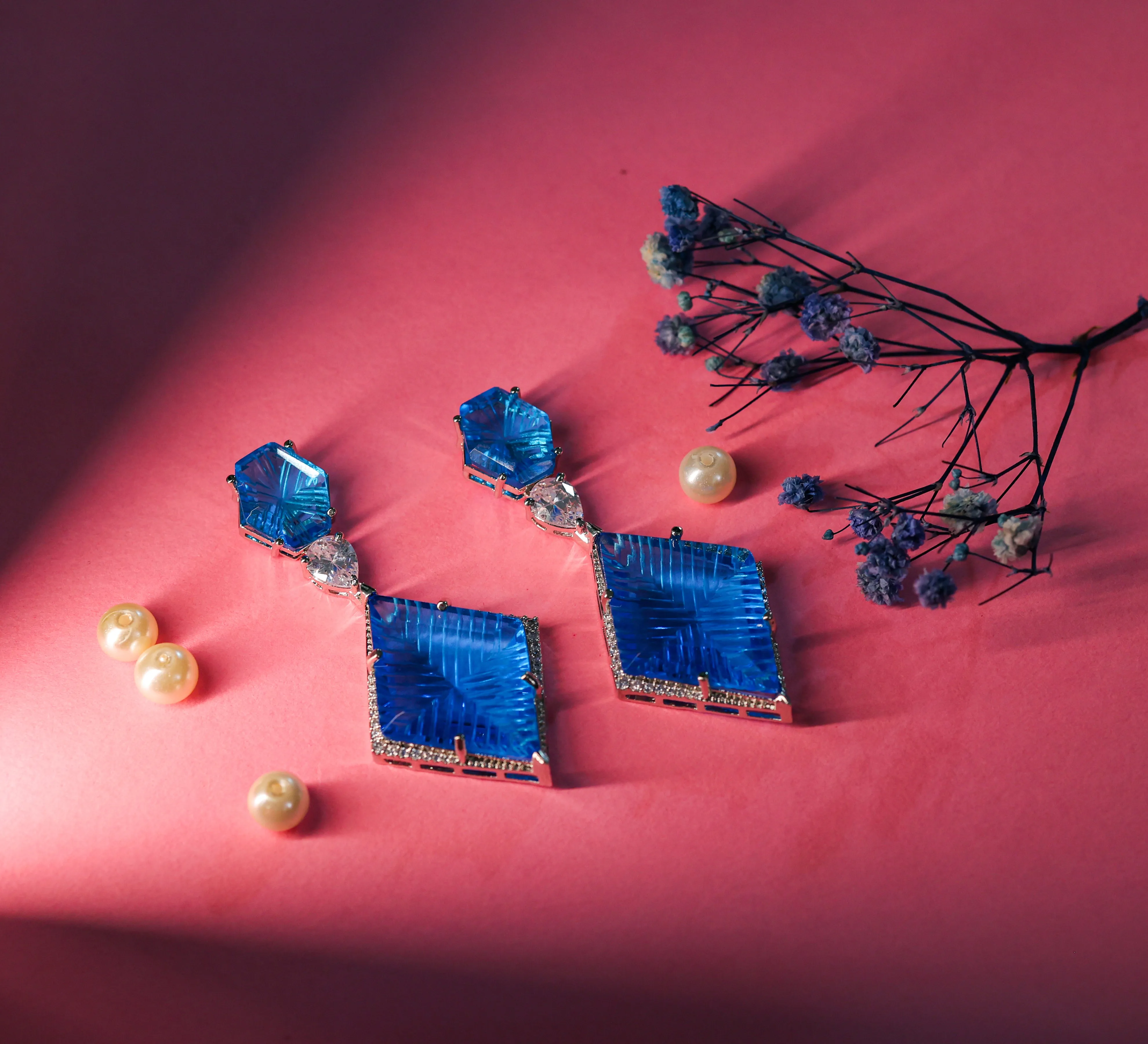 White-Plated Laser-Cut Hydrostone Earrings