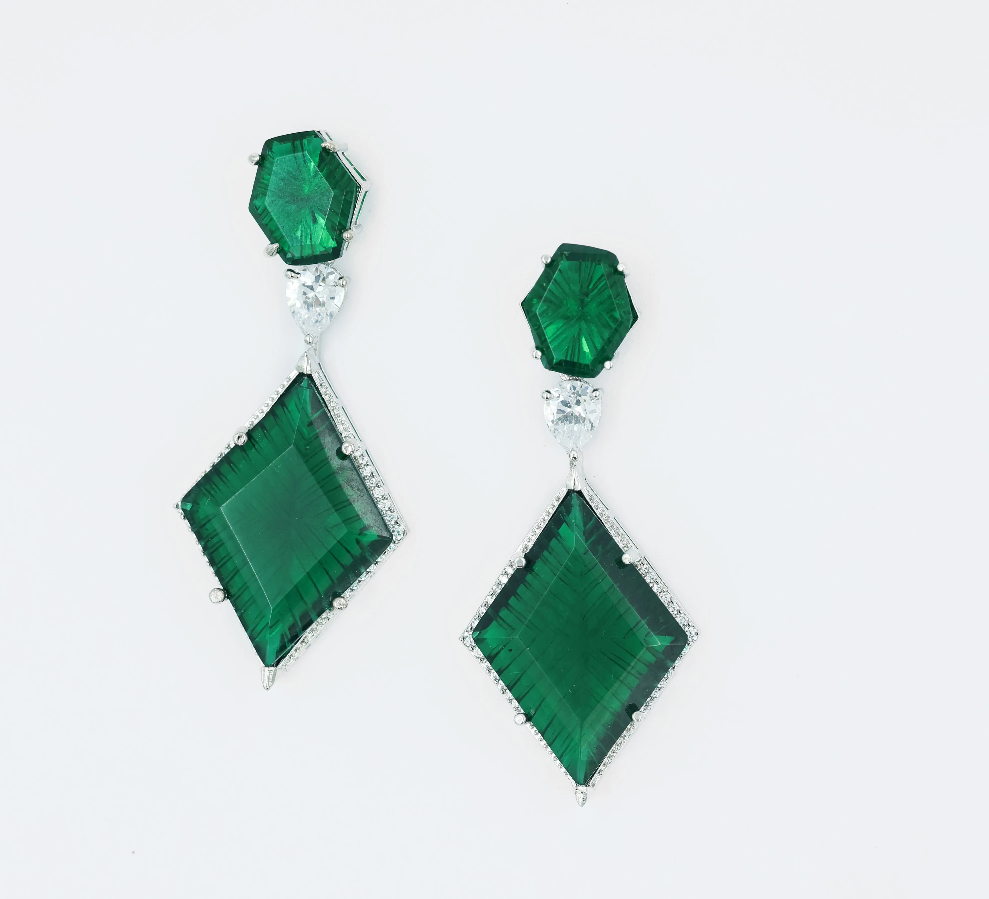 White-Plated Laser-Cut Hydrostone Earrings
