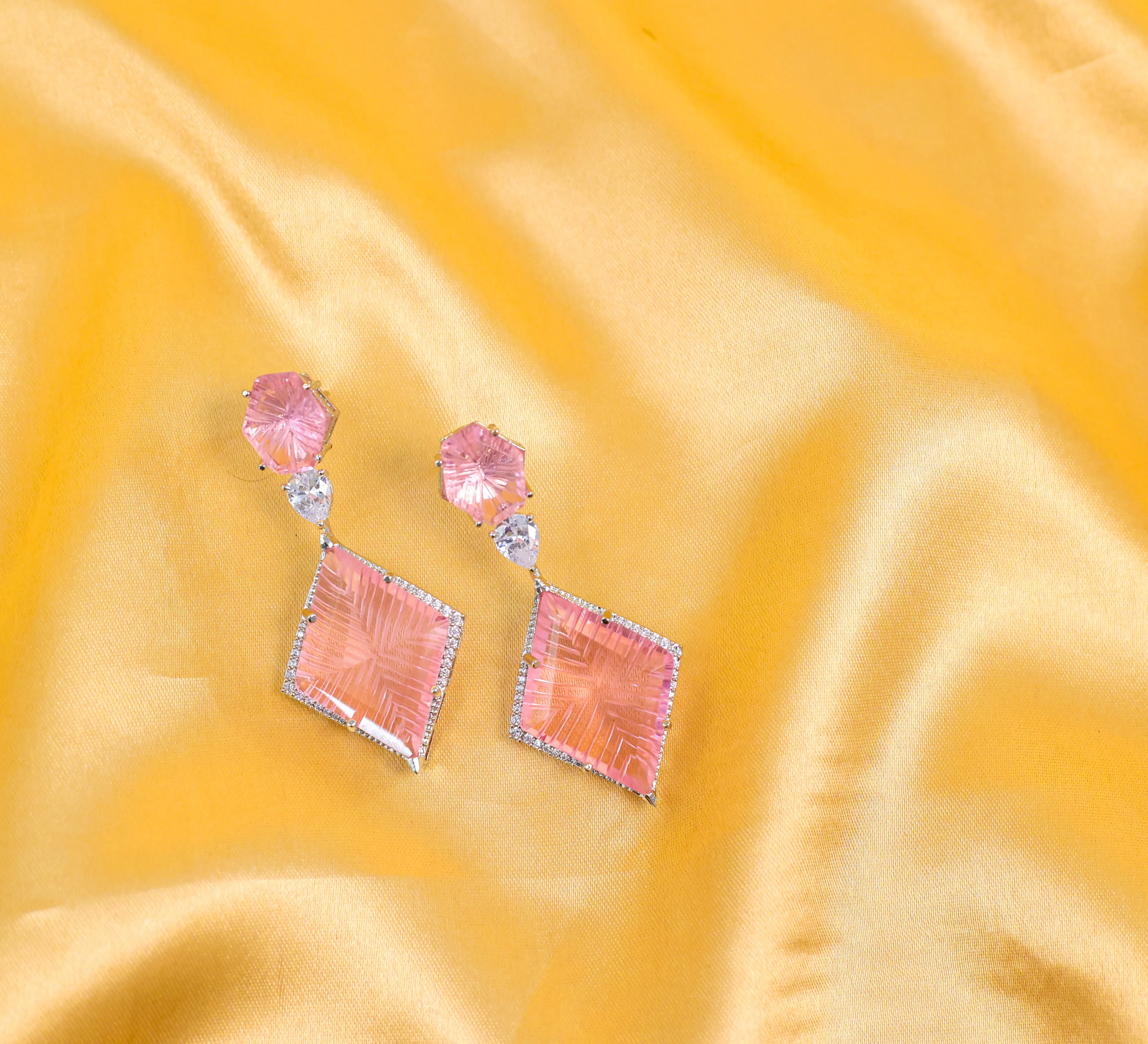 White-Plated Laser-Cut Hydrostone Earrings