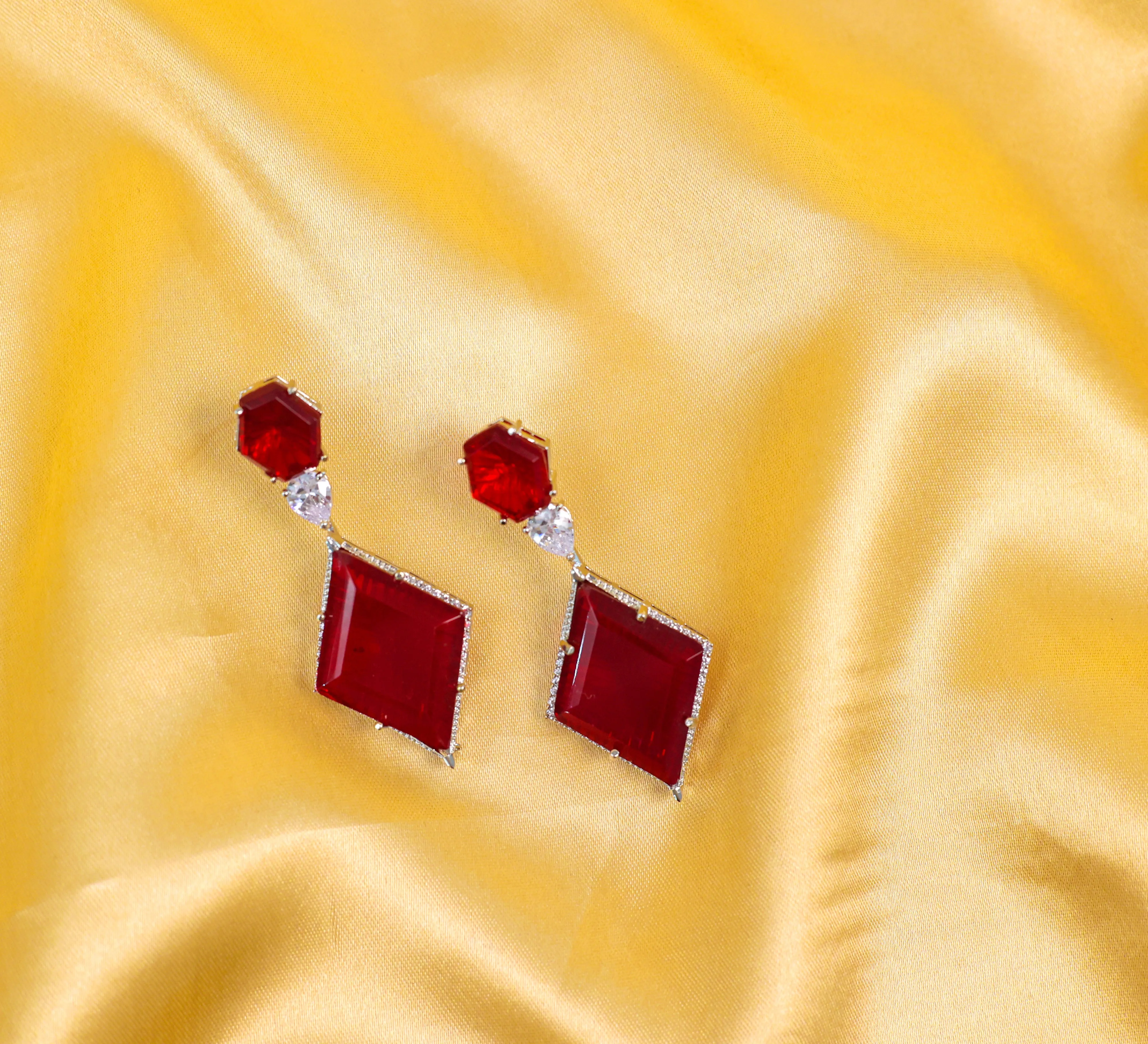 White-Plated Laser-Cut Hydrostone Earrings