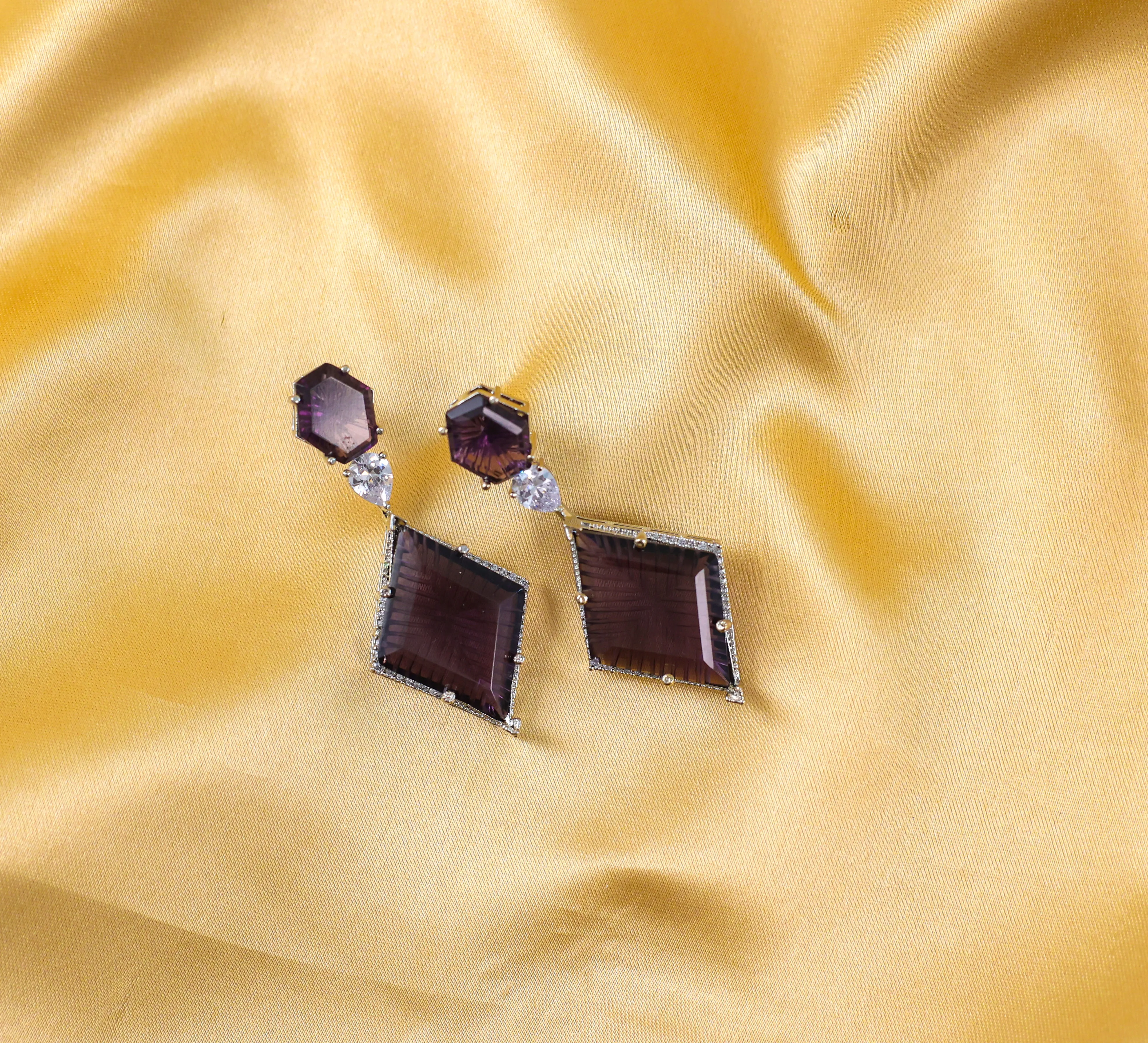 White-Plated Laser-Cut Hydrostone Earrings