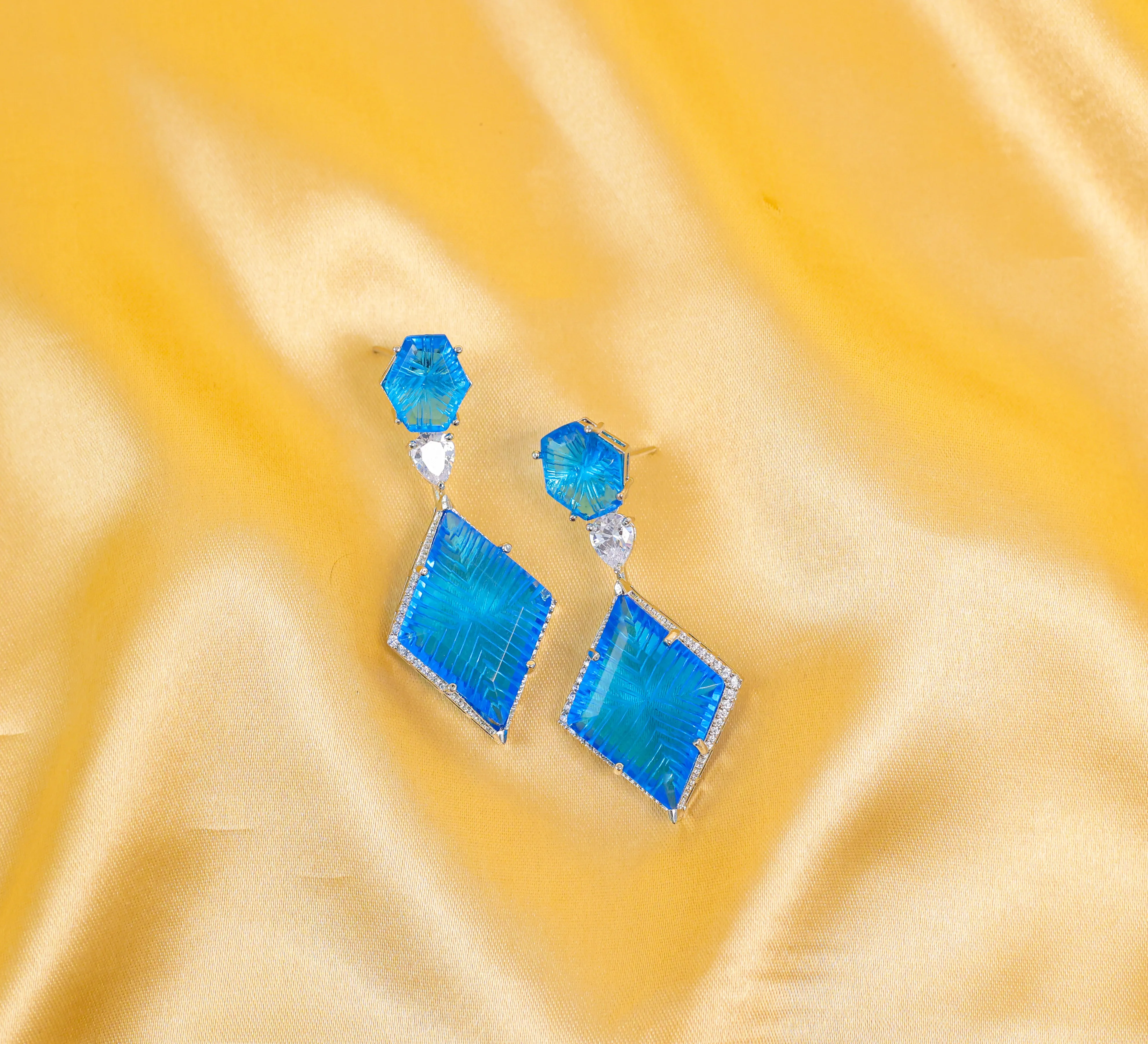 White-Plated Laser-Cut Hydrostone Earrings
