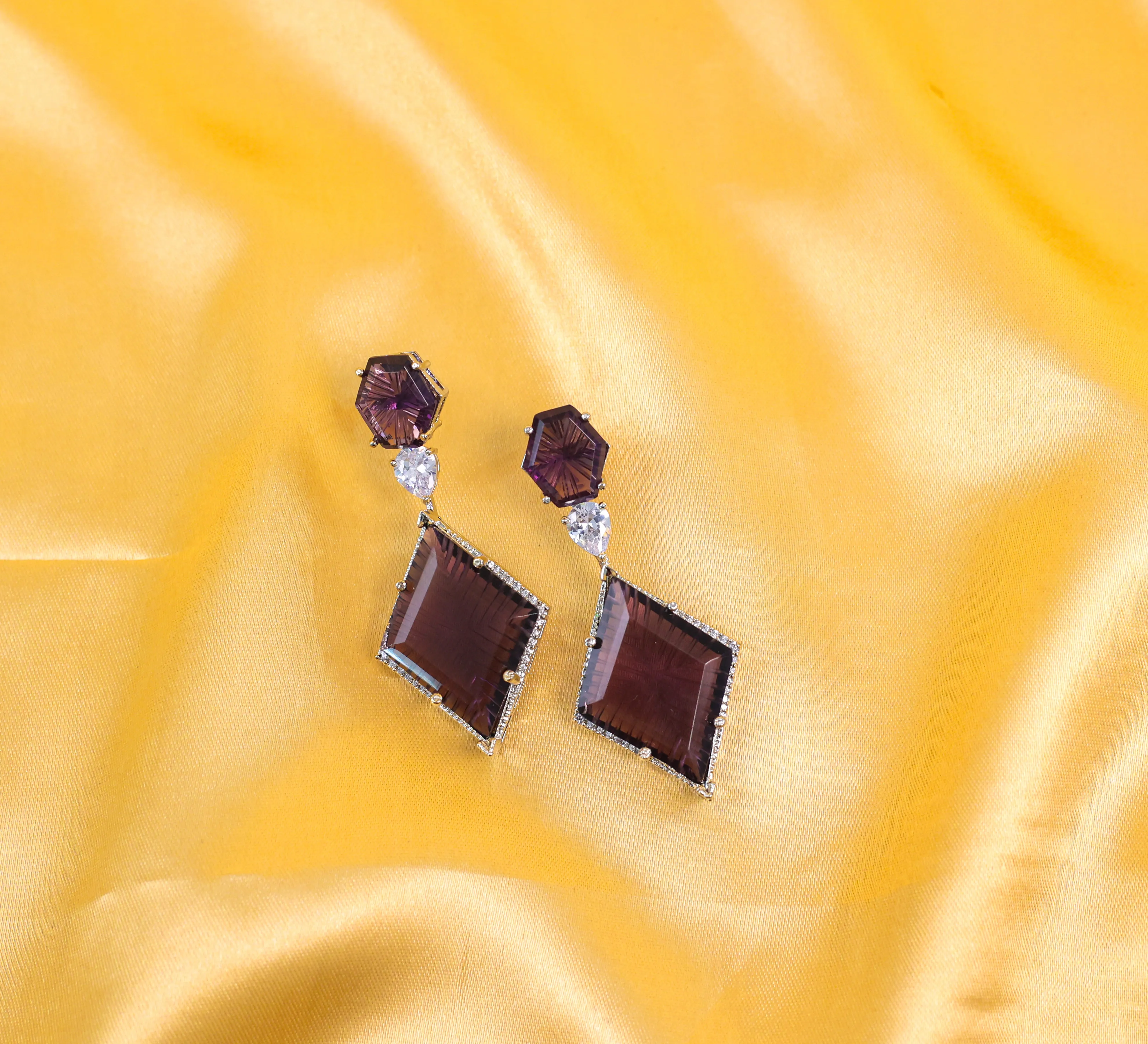 White-Plated Laser-Cut Hydrostone Earrings