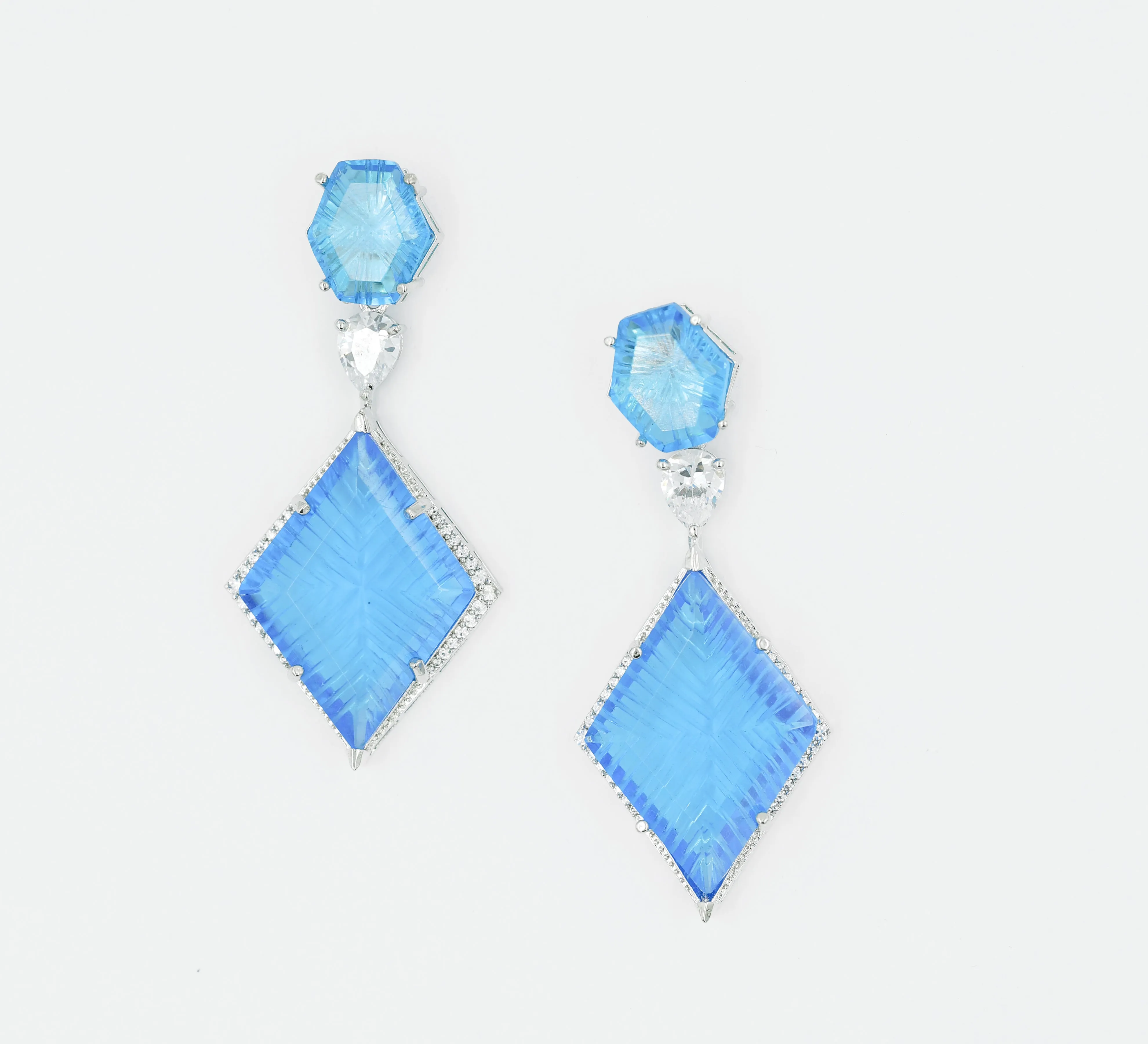 White-Plated Laser-Cut Hydrostone Earrings