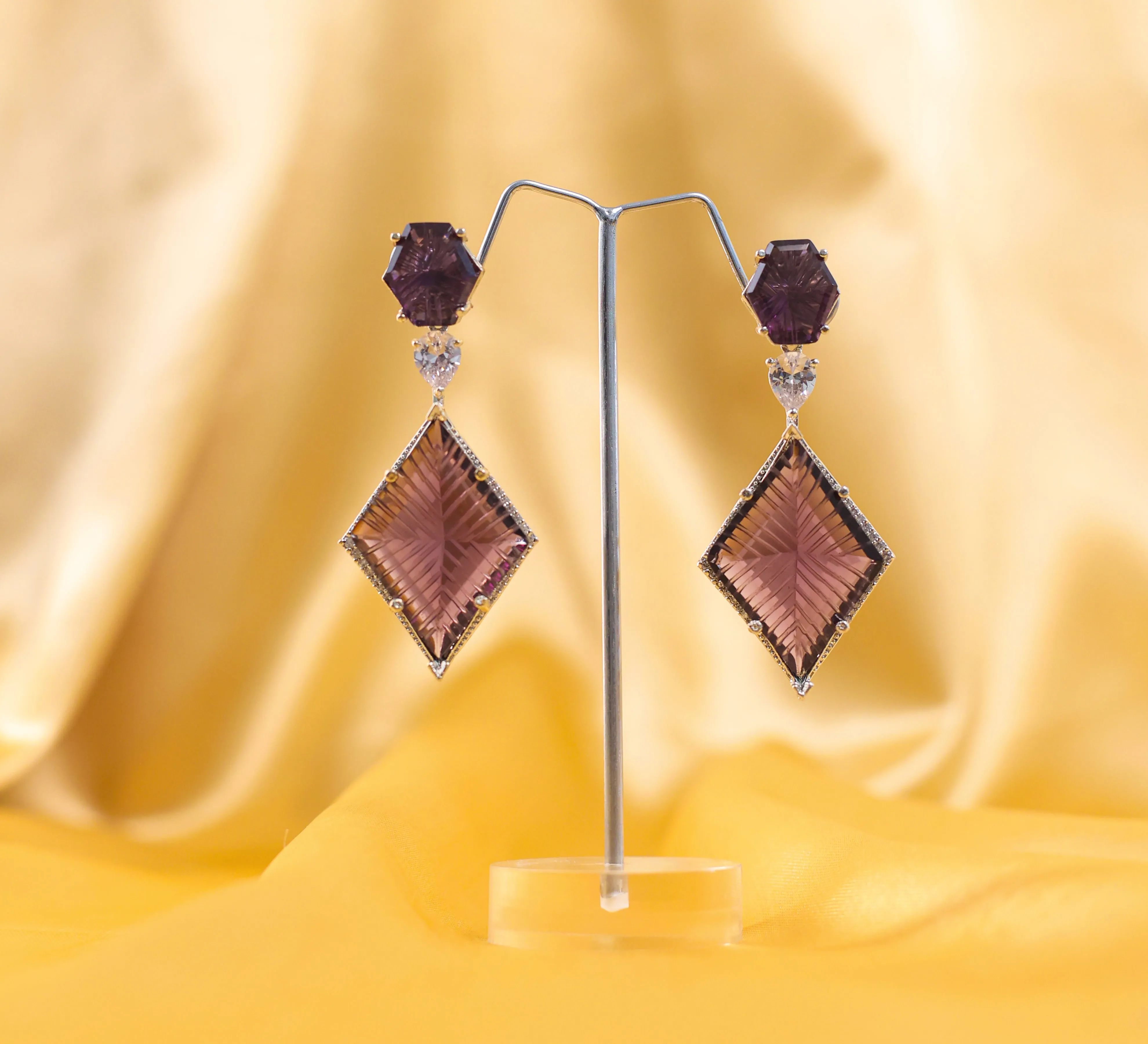 White-Plated Laser-Cut Hydrostone Earrings