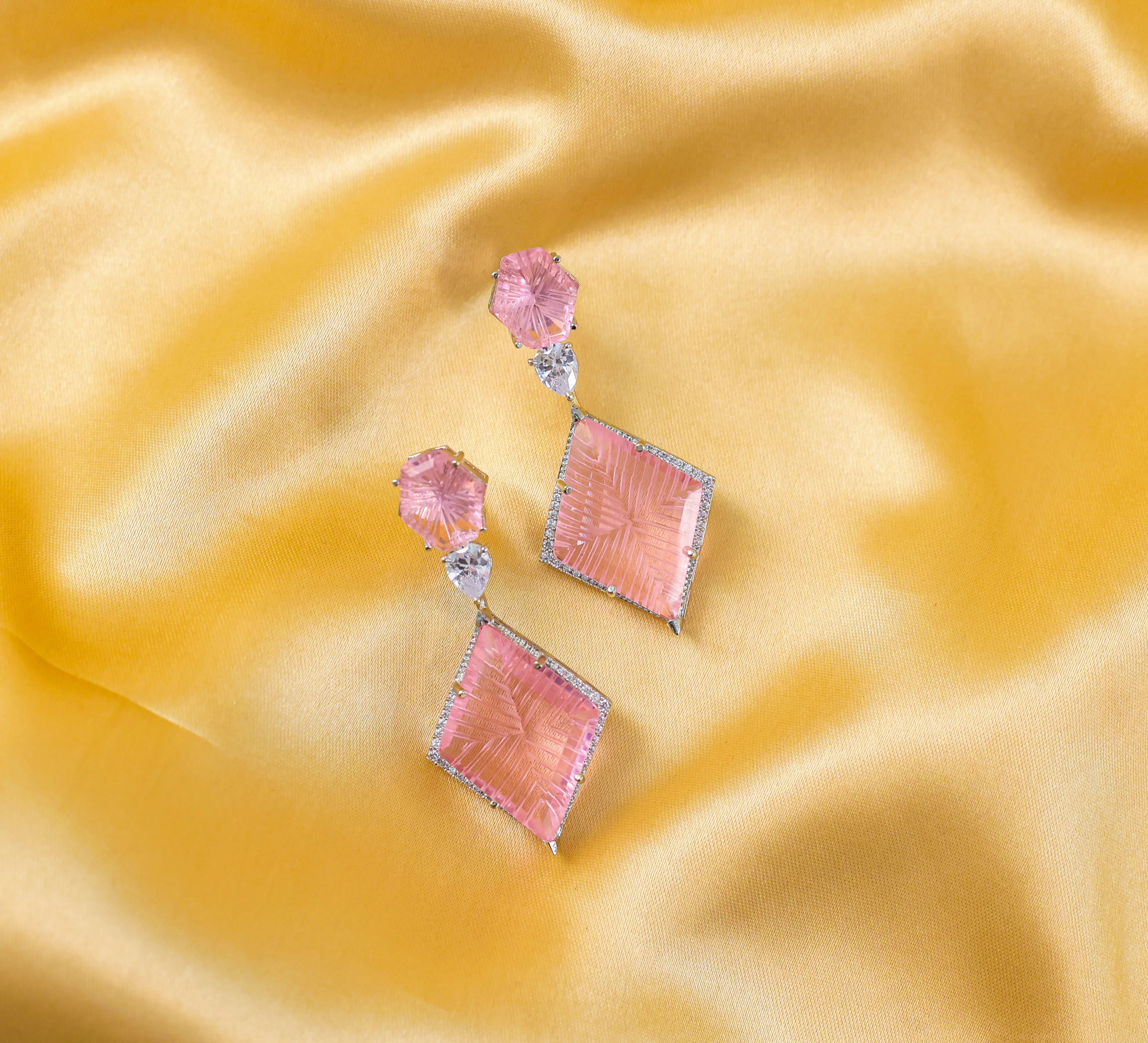 White-Plated Laser-Cut Hydrostone Earrings