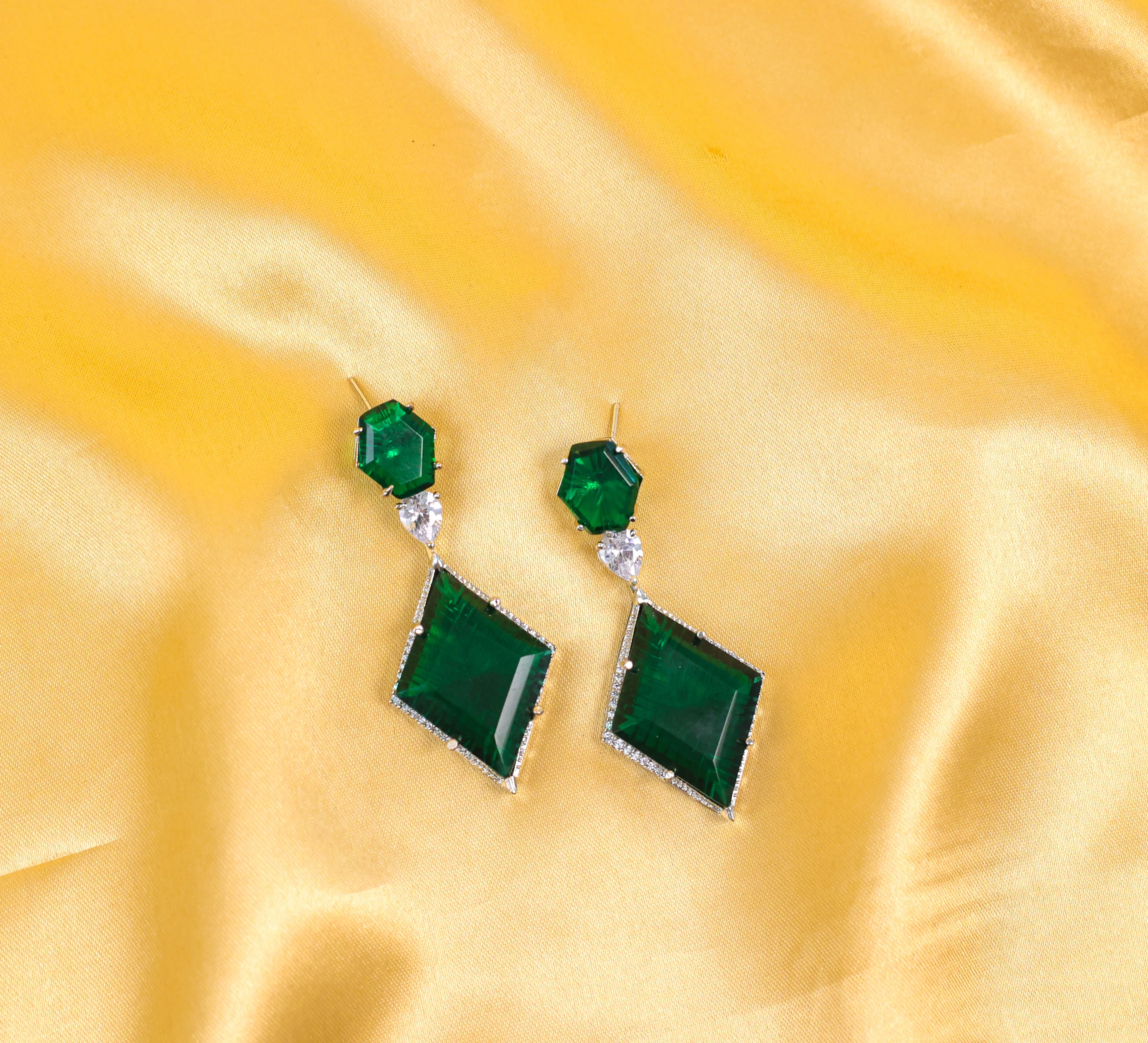 White-Plated Laser-Cut Hydrostone Earrings
