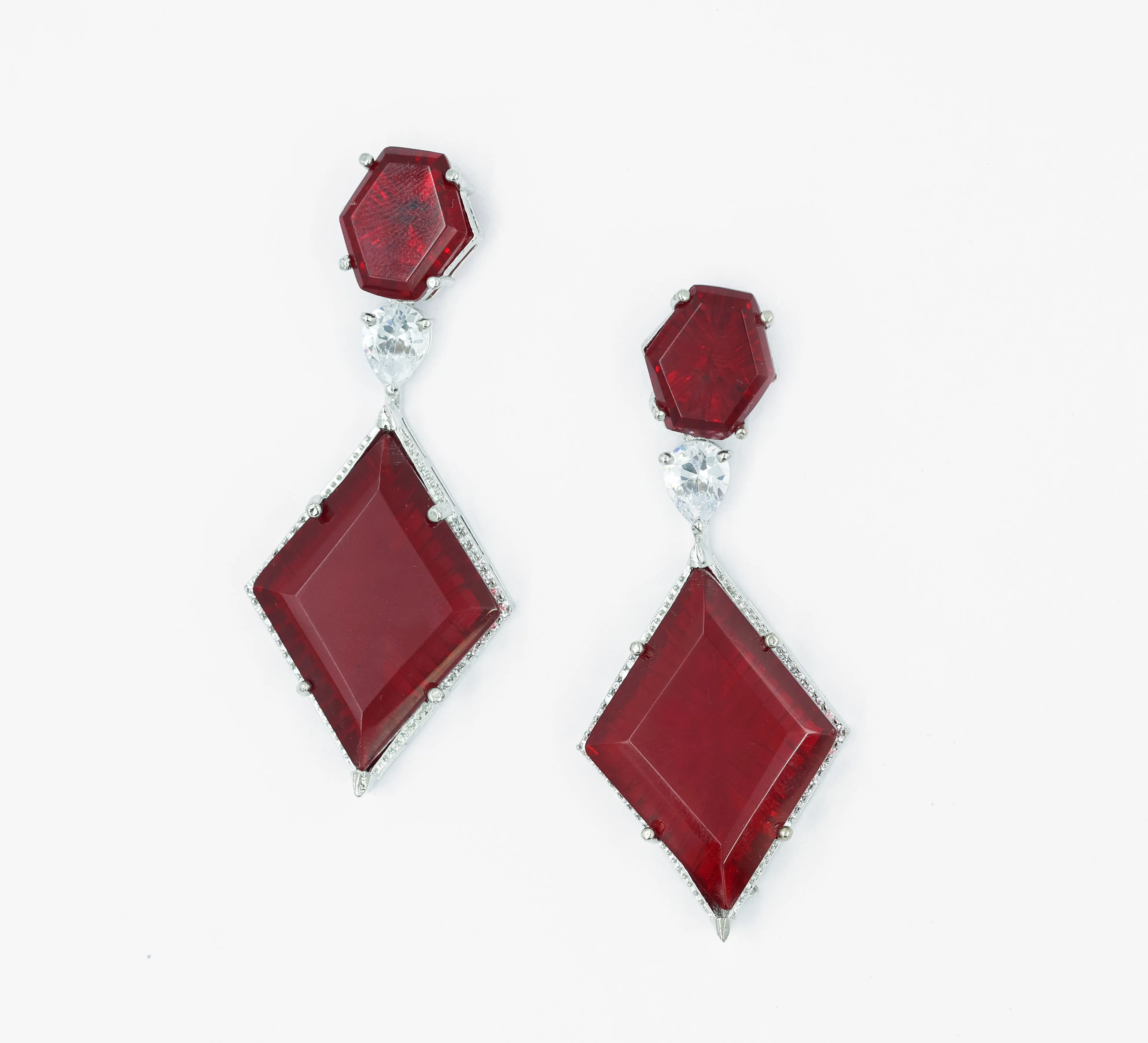 White-Plated Laser-Cut Hydrostone Earrings