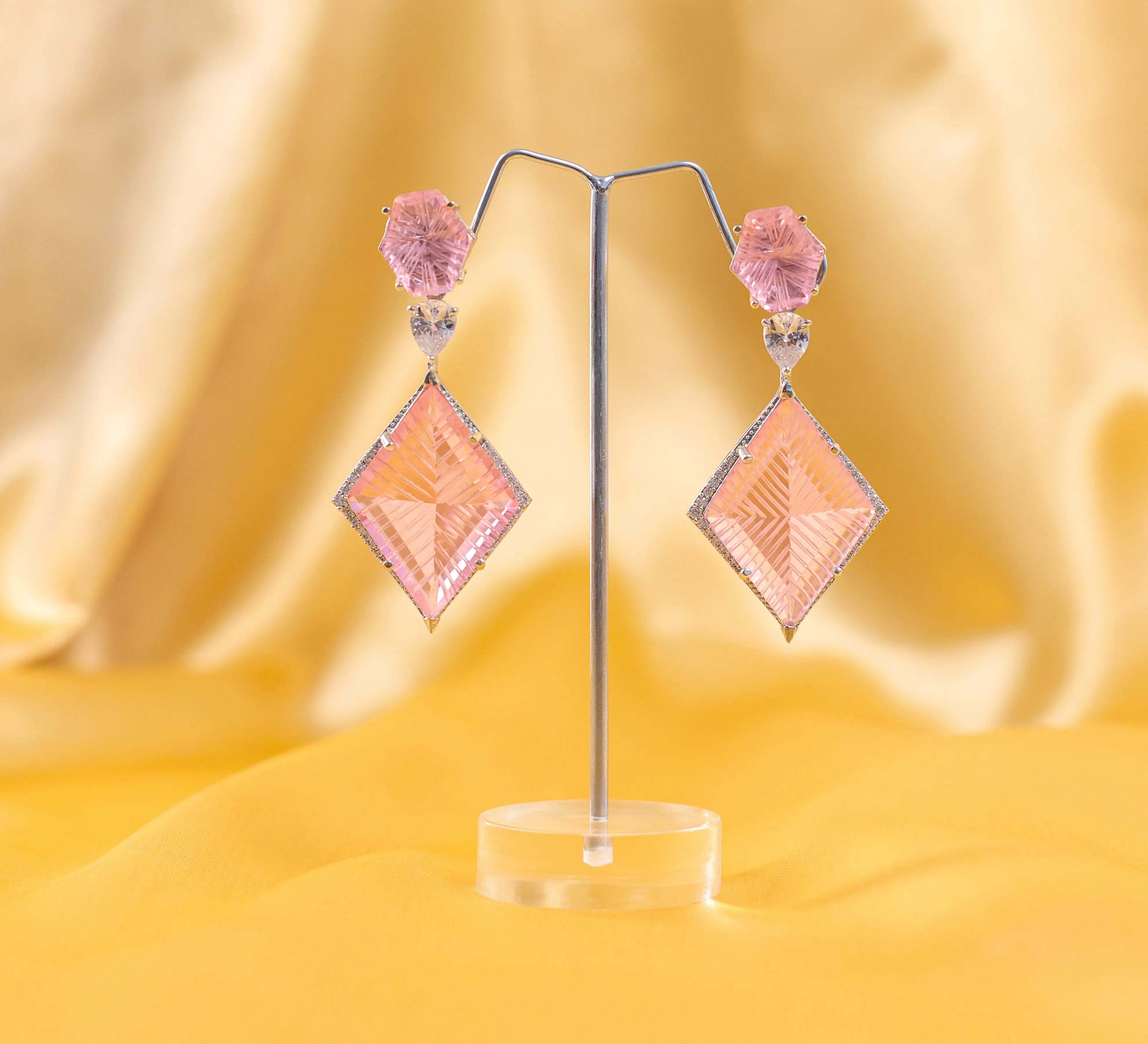 White-Plated Laser-Cut Hydrostone Earrings