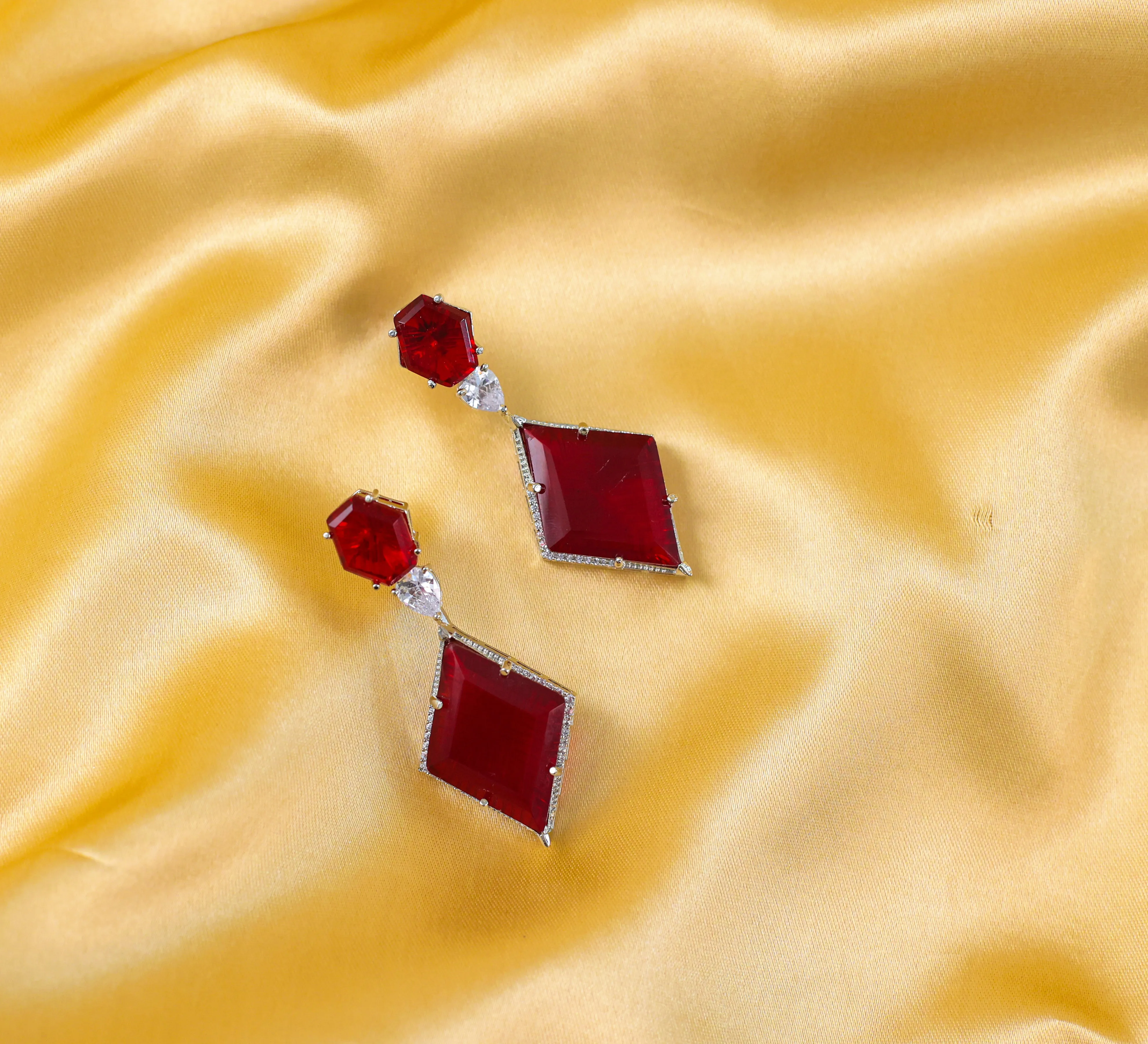 White-Plated Laser-Cut Hydrostone Earrings
