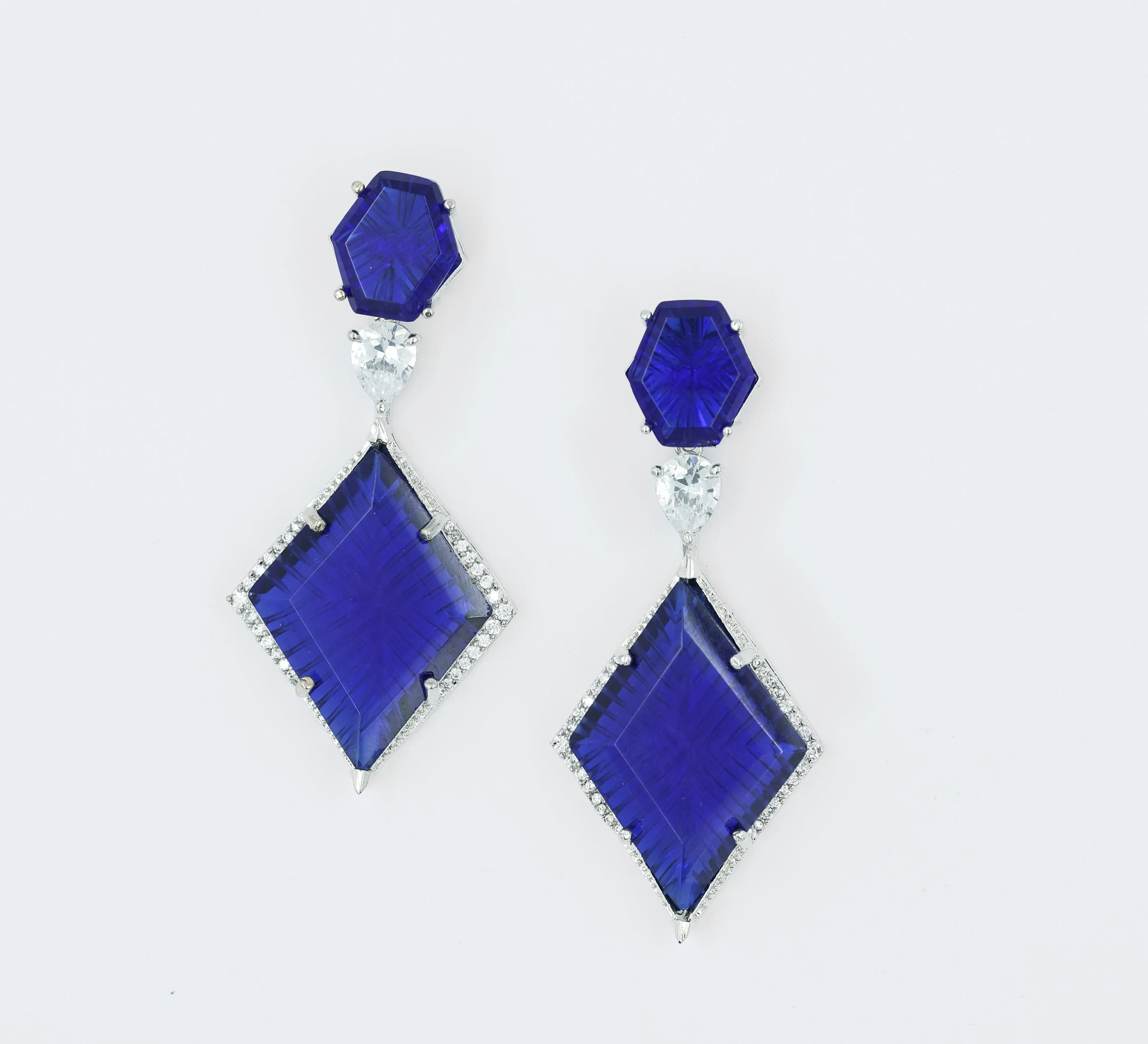 White-Plated Laser-Cut Hydrostone Earrings