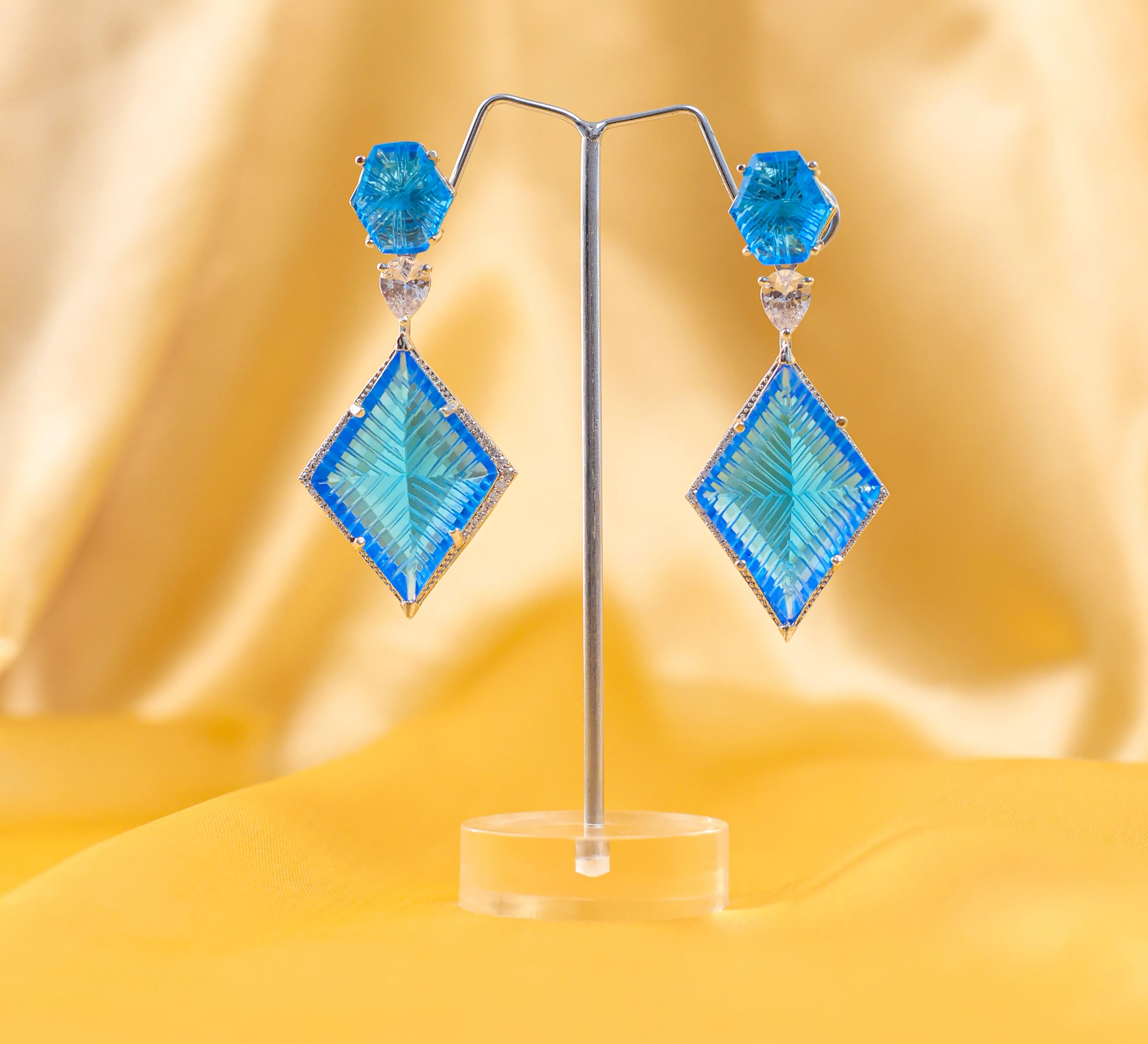 White-Plated Laser-Cut Hydrostone Earrings