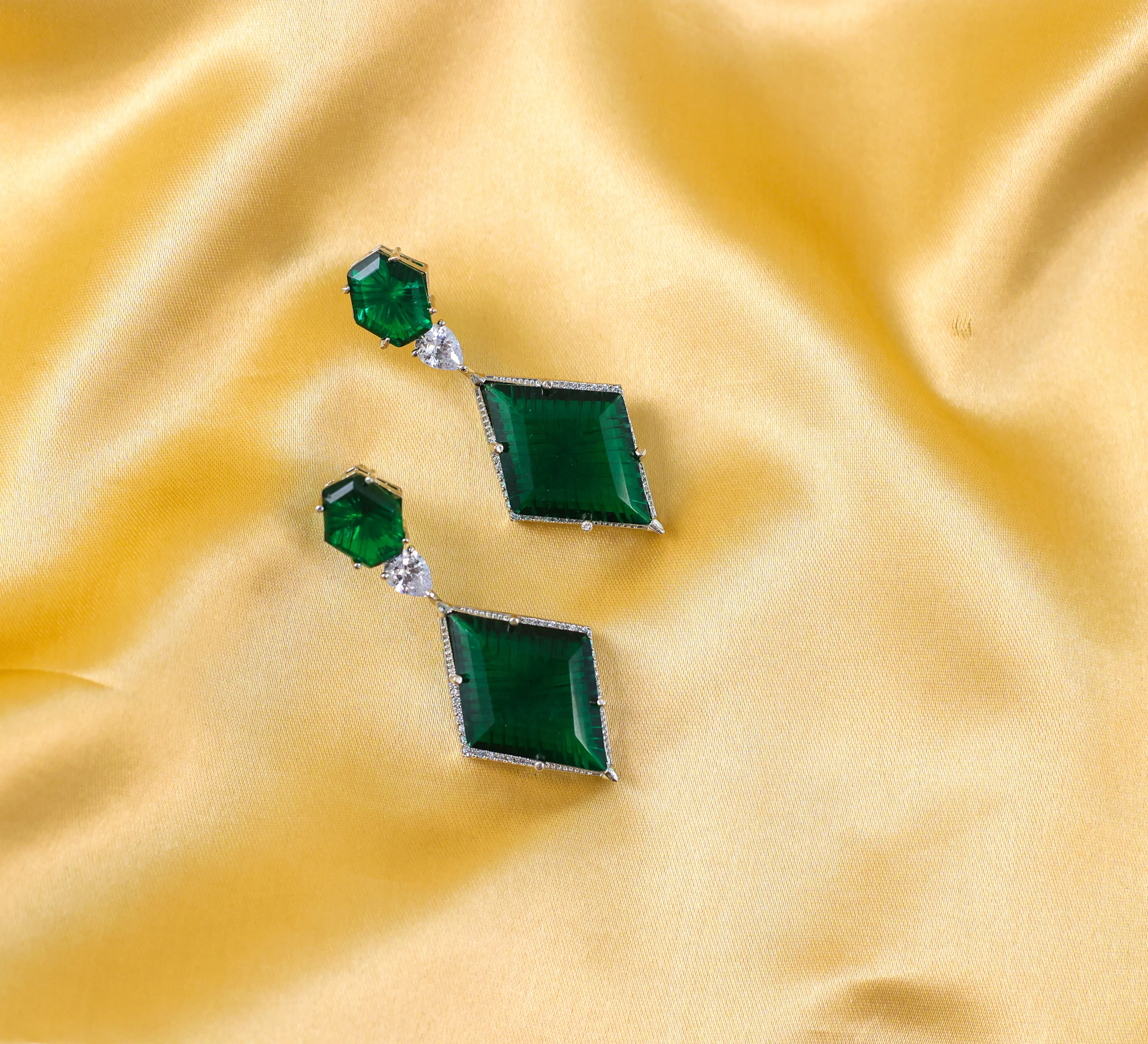 White-Plated Laser-Cut Hydrostone Earrings
