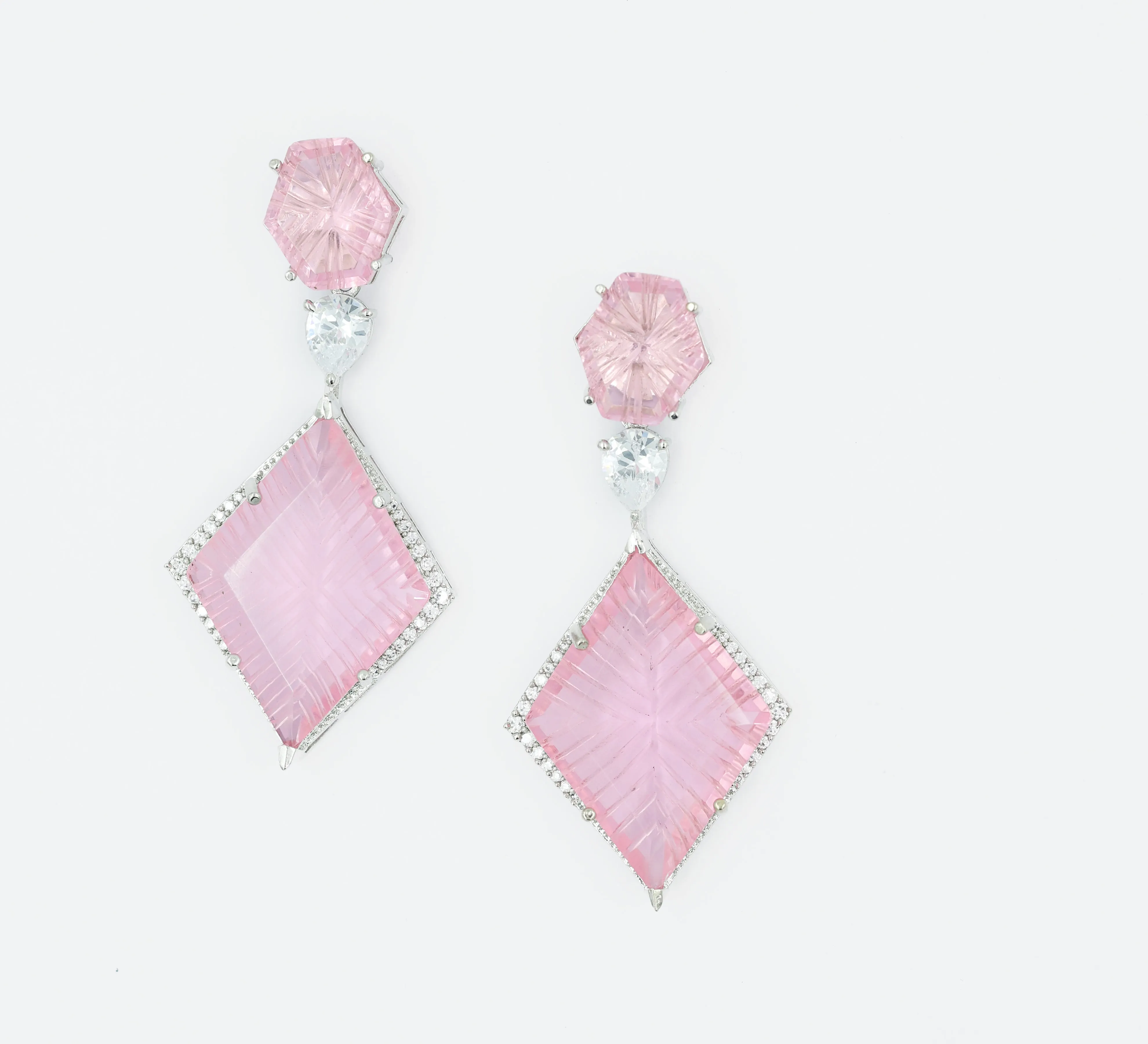 White-Plated Laser-Cut Hydrostone Earrings