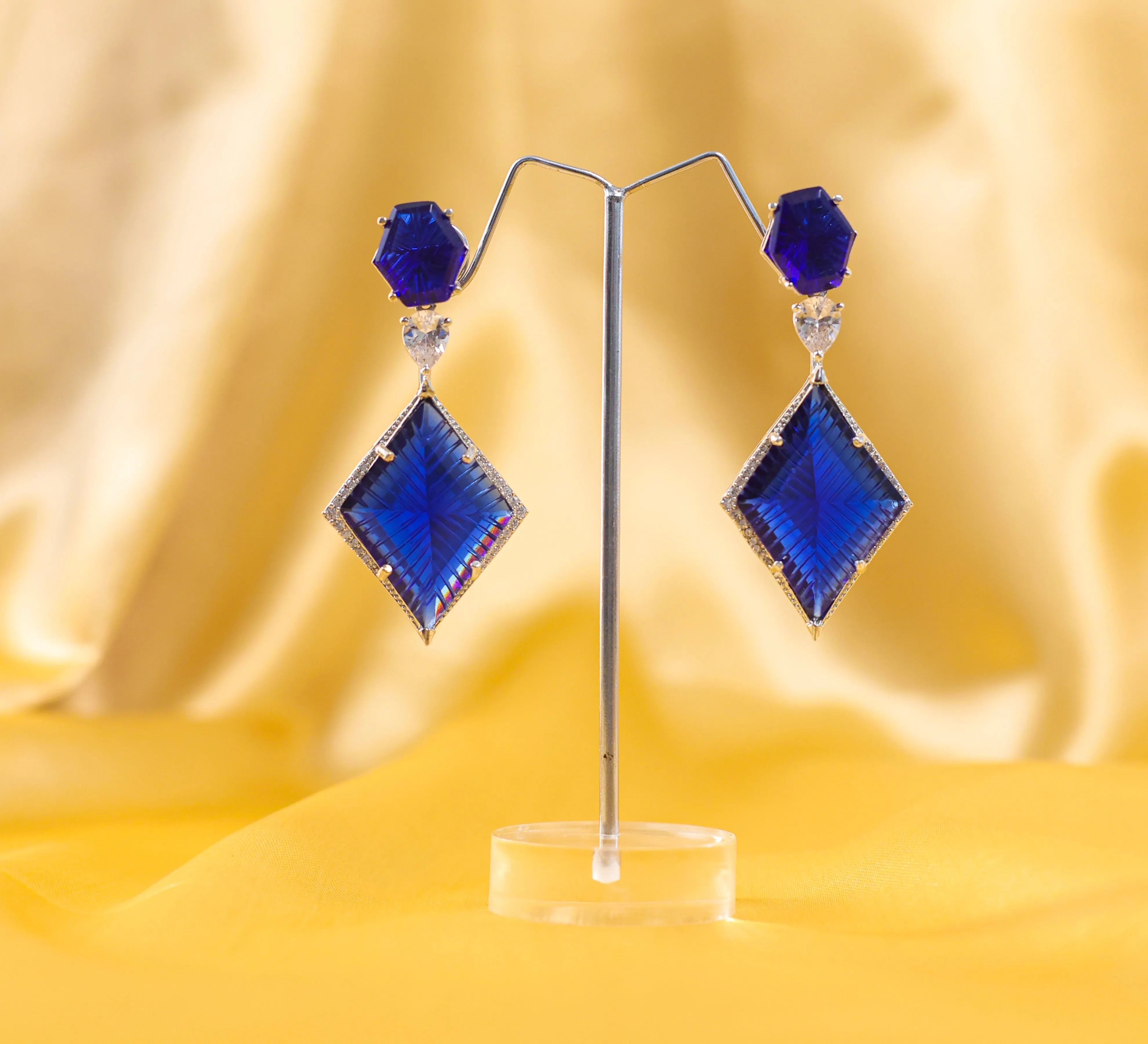 White-Plated Laser-Cut Hydrostone Earrings