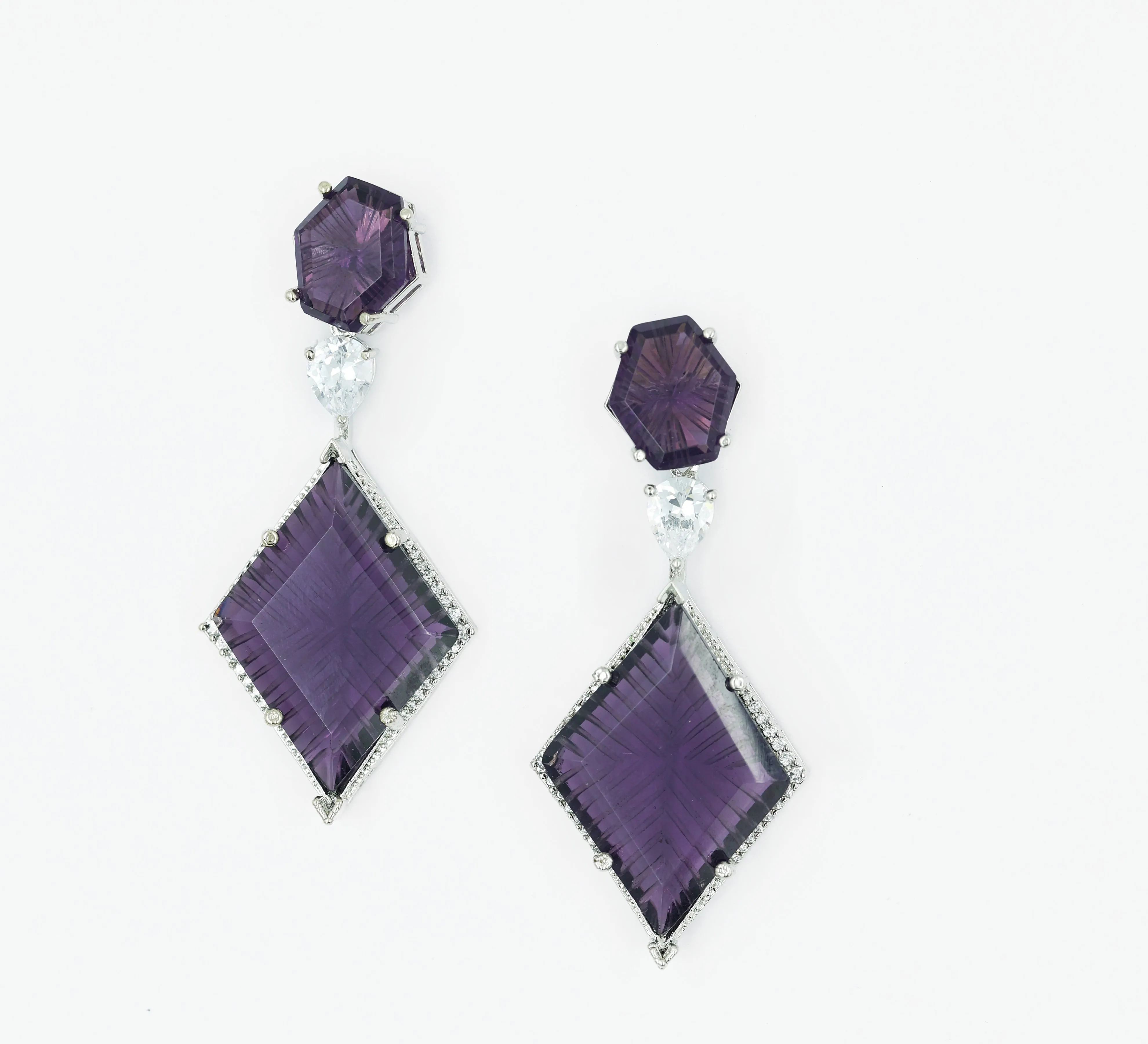 White-Plated Laser-Cut Hydrostone Earrings