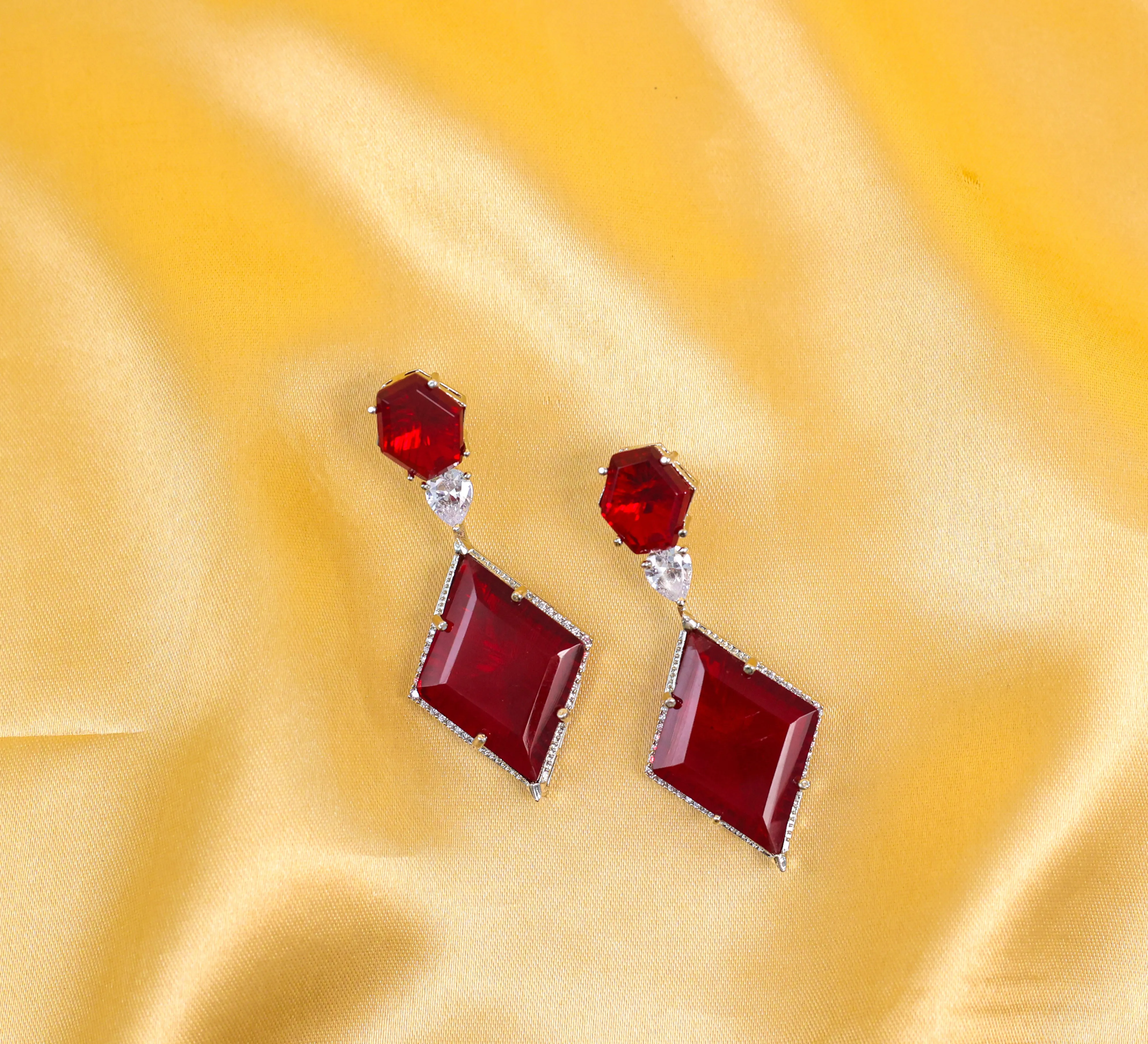 White-Plated Laser-Cut Hydrostone Earrings