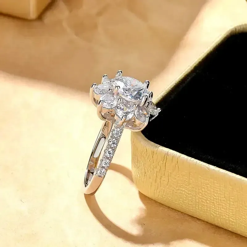 White Sunflower Statement Ring - 1 Carat Moissanite and Sterling Silver