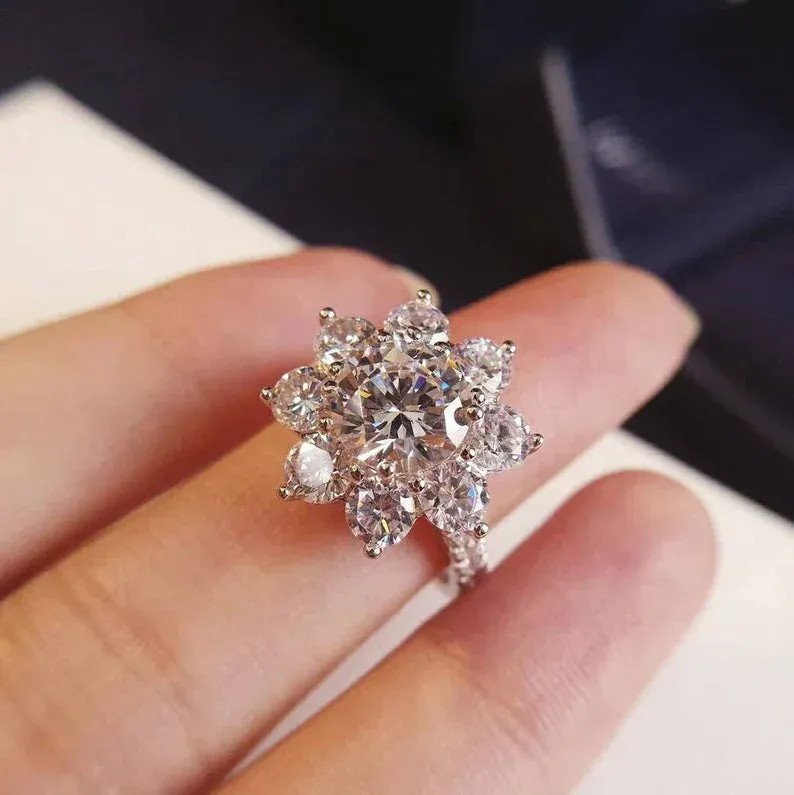 White Sunflower Statement Ring - 1 Carat Moissanite and Sterling Silver