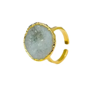 Window Druzy Stone 18K Real Gold Plating Ring
