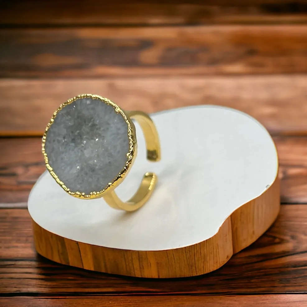Window Druzy Stone 18K Real Gold Plating Ring
