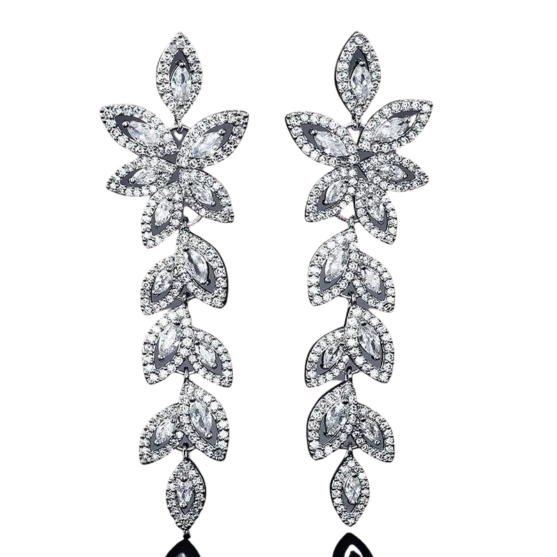 Women Crystal Long Leaves Drop Earrings.