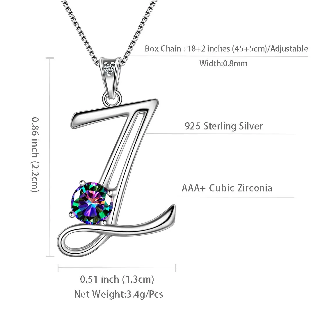 Women Initial Z Letter Pendant Necklace Girl Name Jewelry Gift 925 Sterling Silver