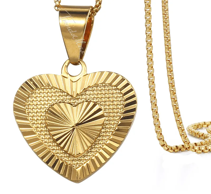 Womens Gold Heart Pendant Necklace